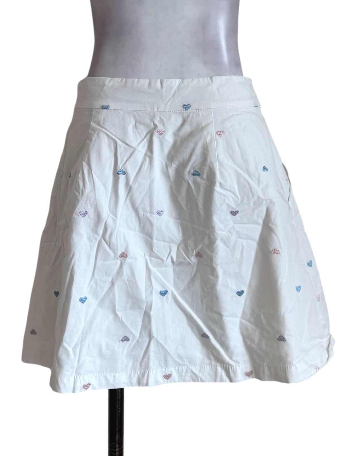 Cotton White With Heart Shape Embroidery Mini Skirt