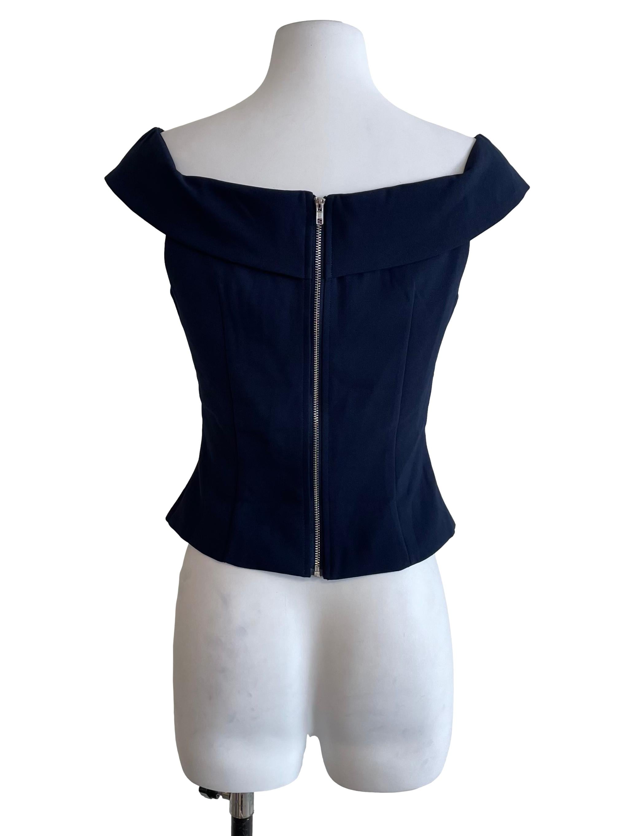 Navy Off Shoulder Slim Crop Top LB