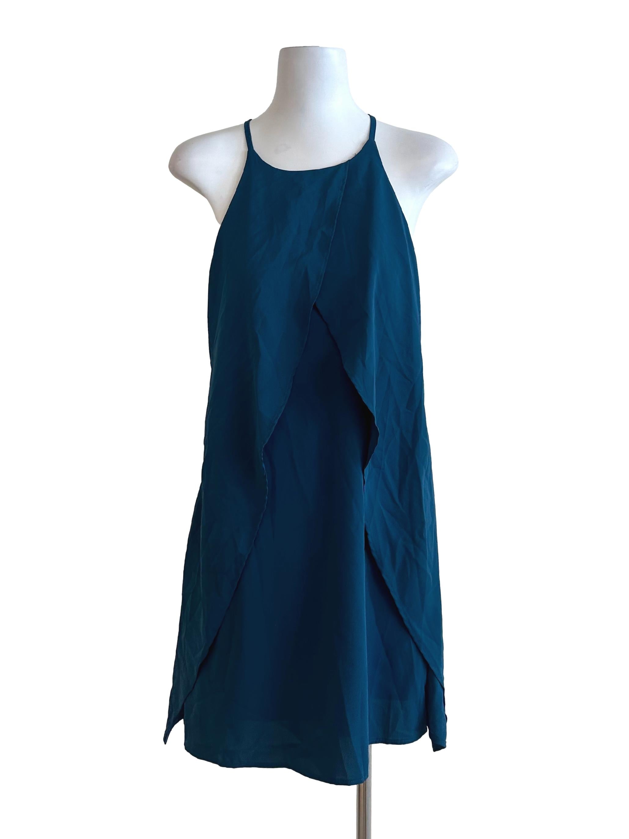 Teal Blue Plain Halter Dress