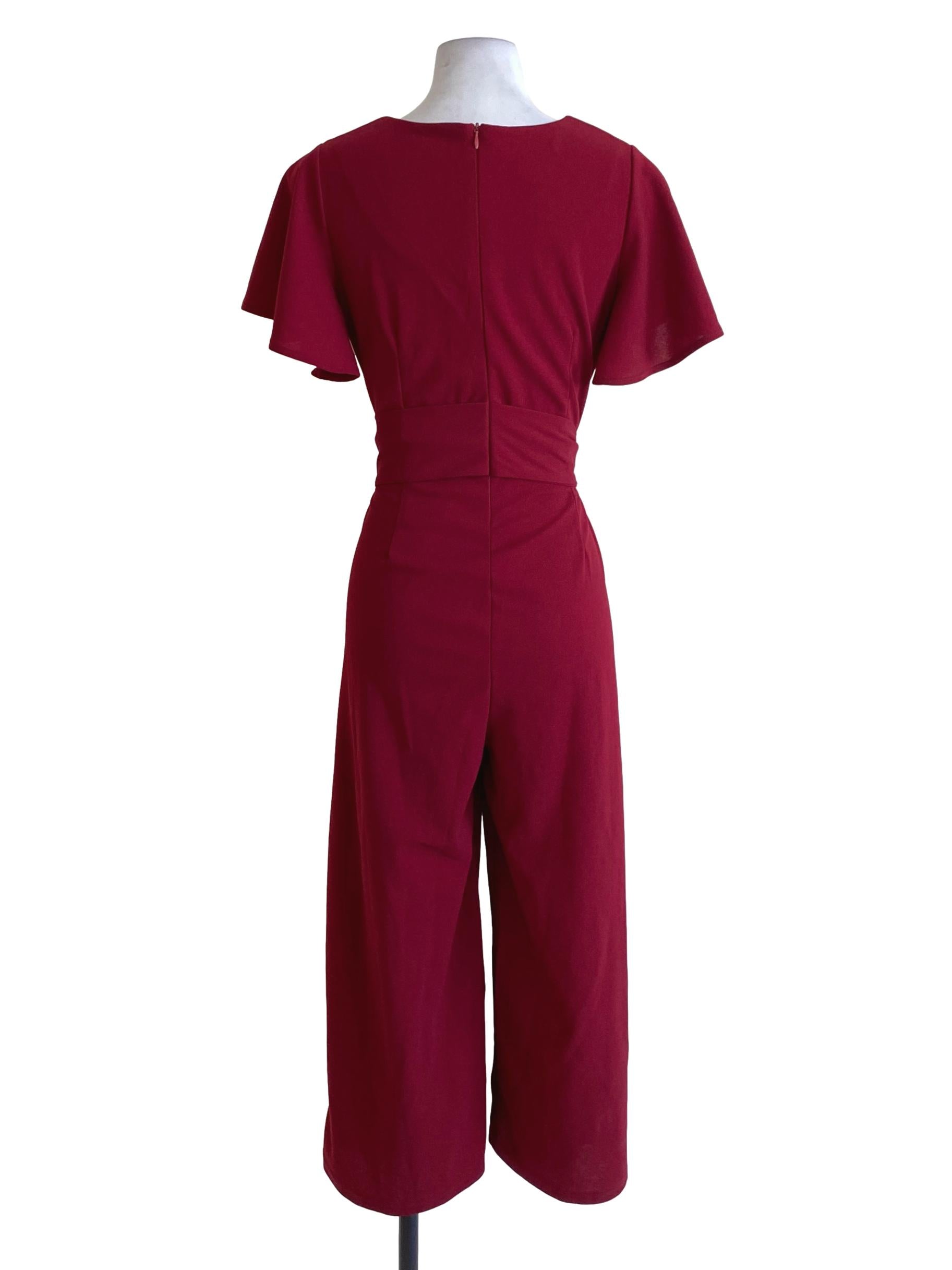 Blood Red V-Neck Cape Sleeve Jumpsuit