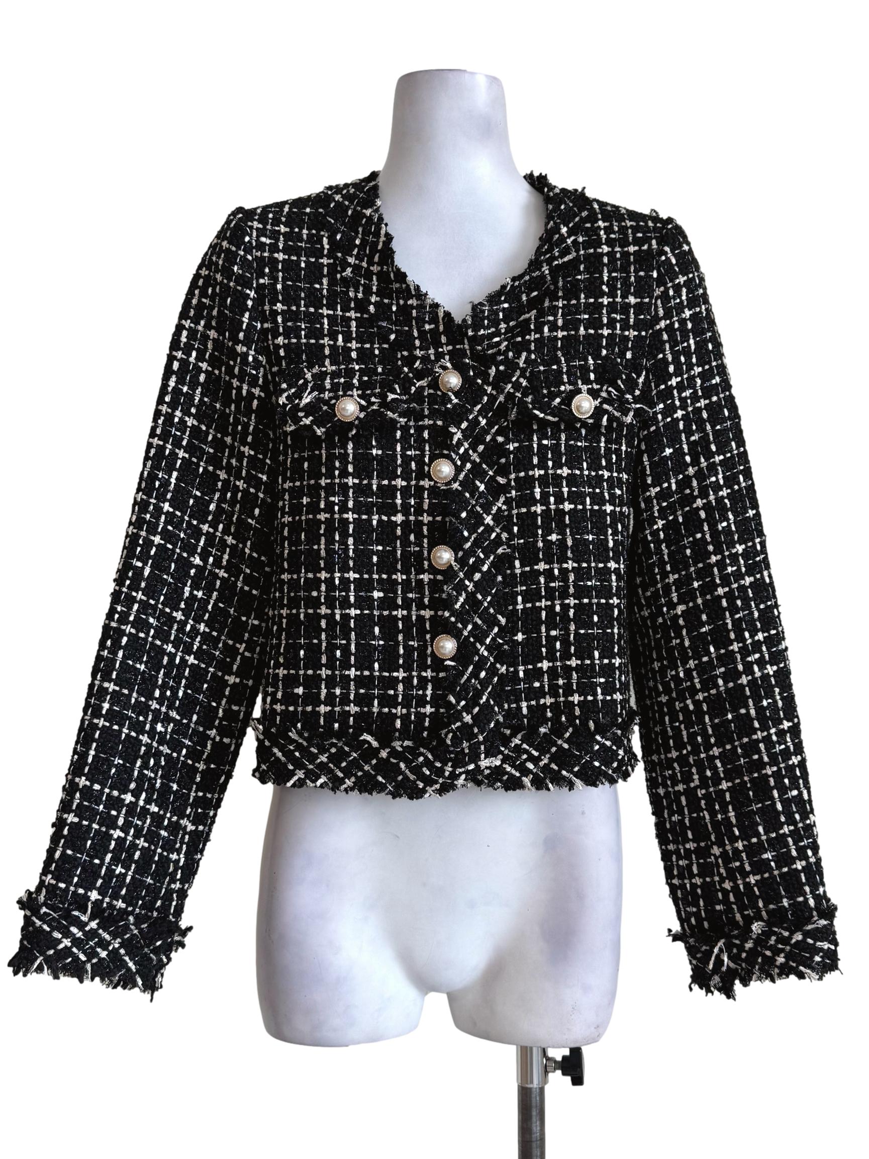 Shiny Black Tweeted Long Sleeve Jacket