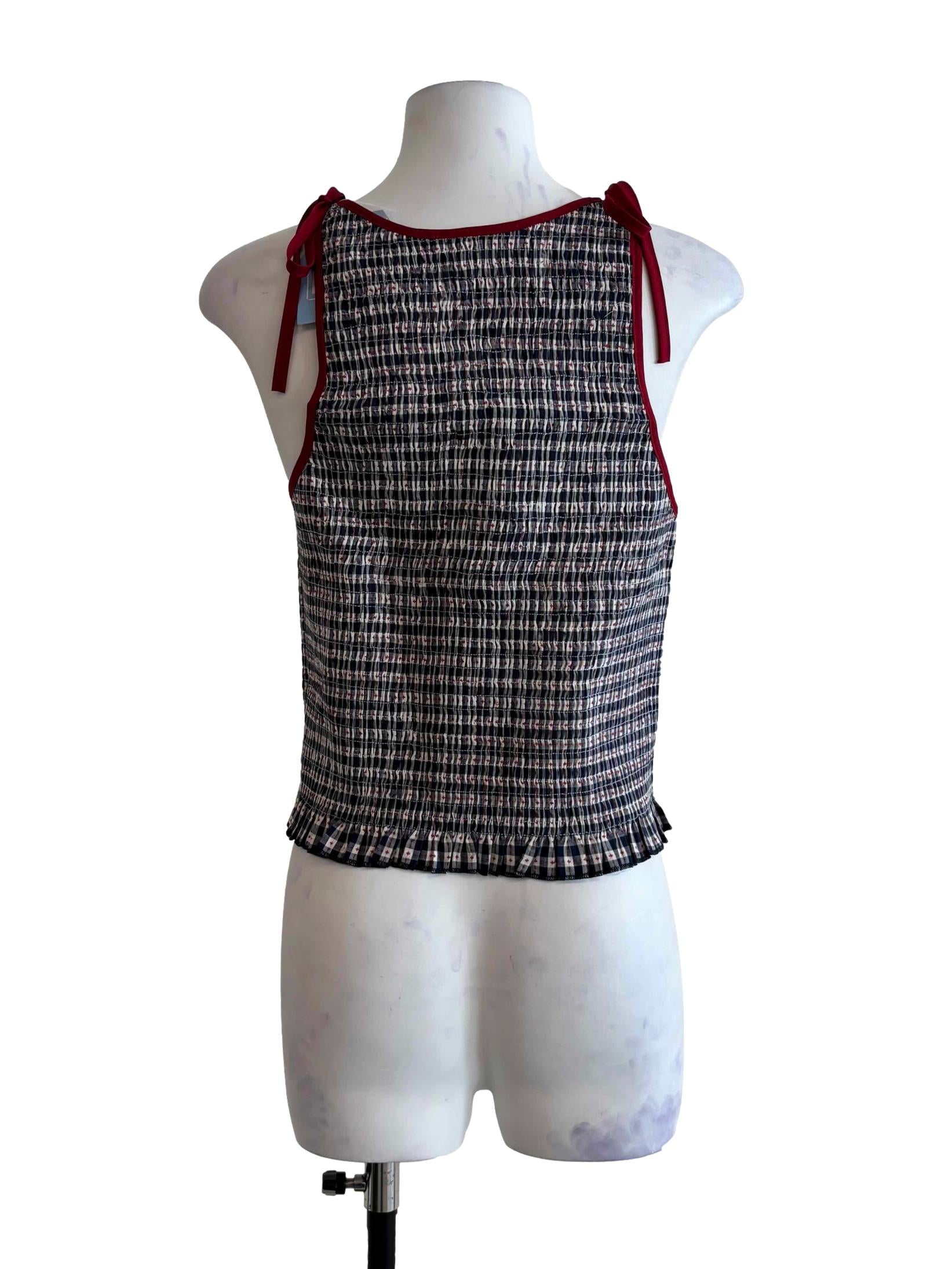 Peacock Blue And Red Checkered  Top