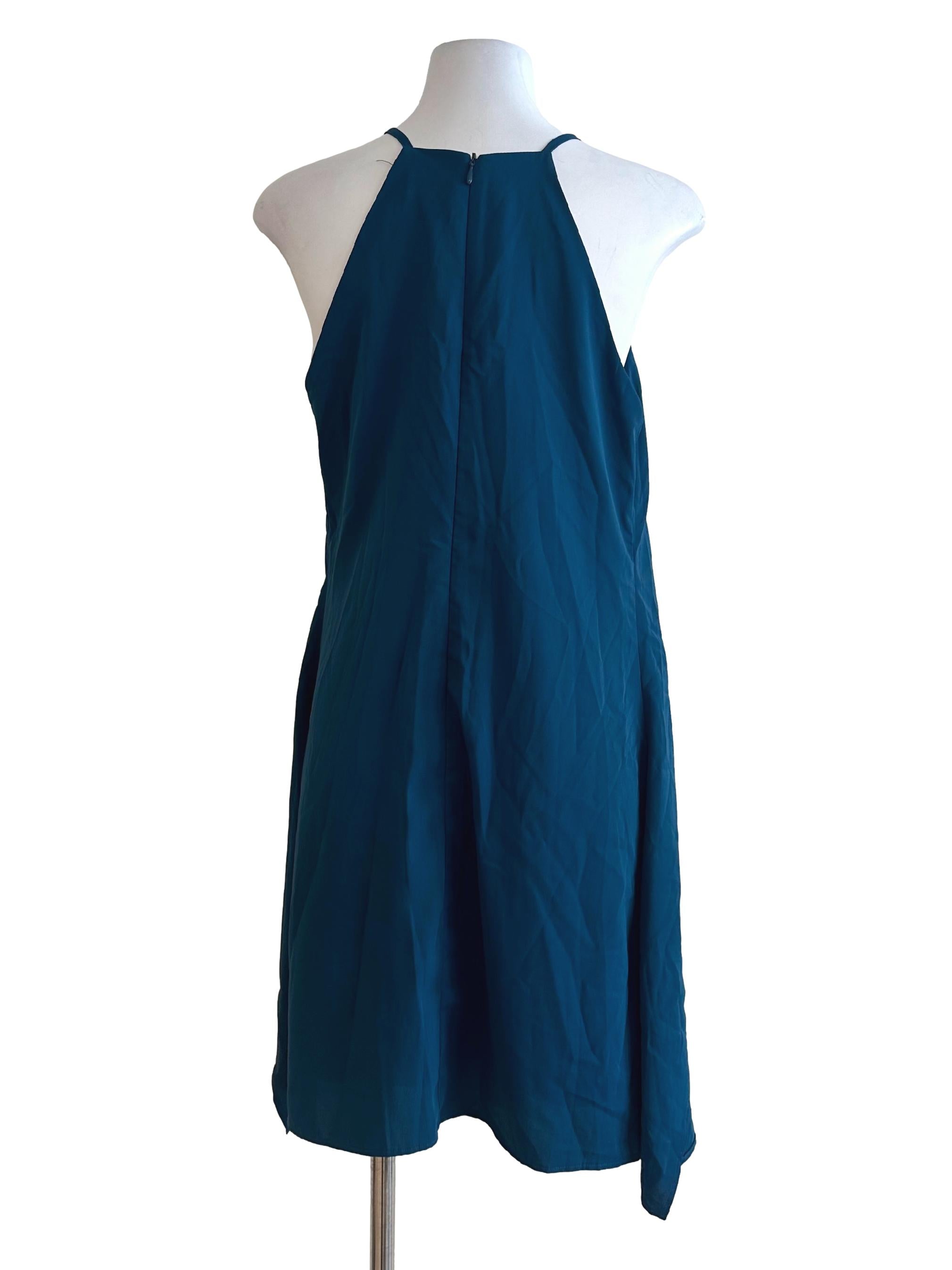 Teal Blue Plain Halter Dress