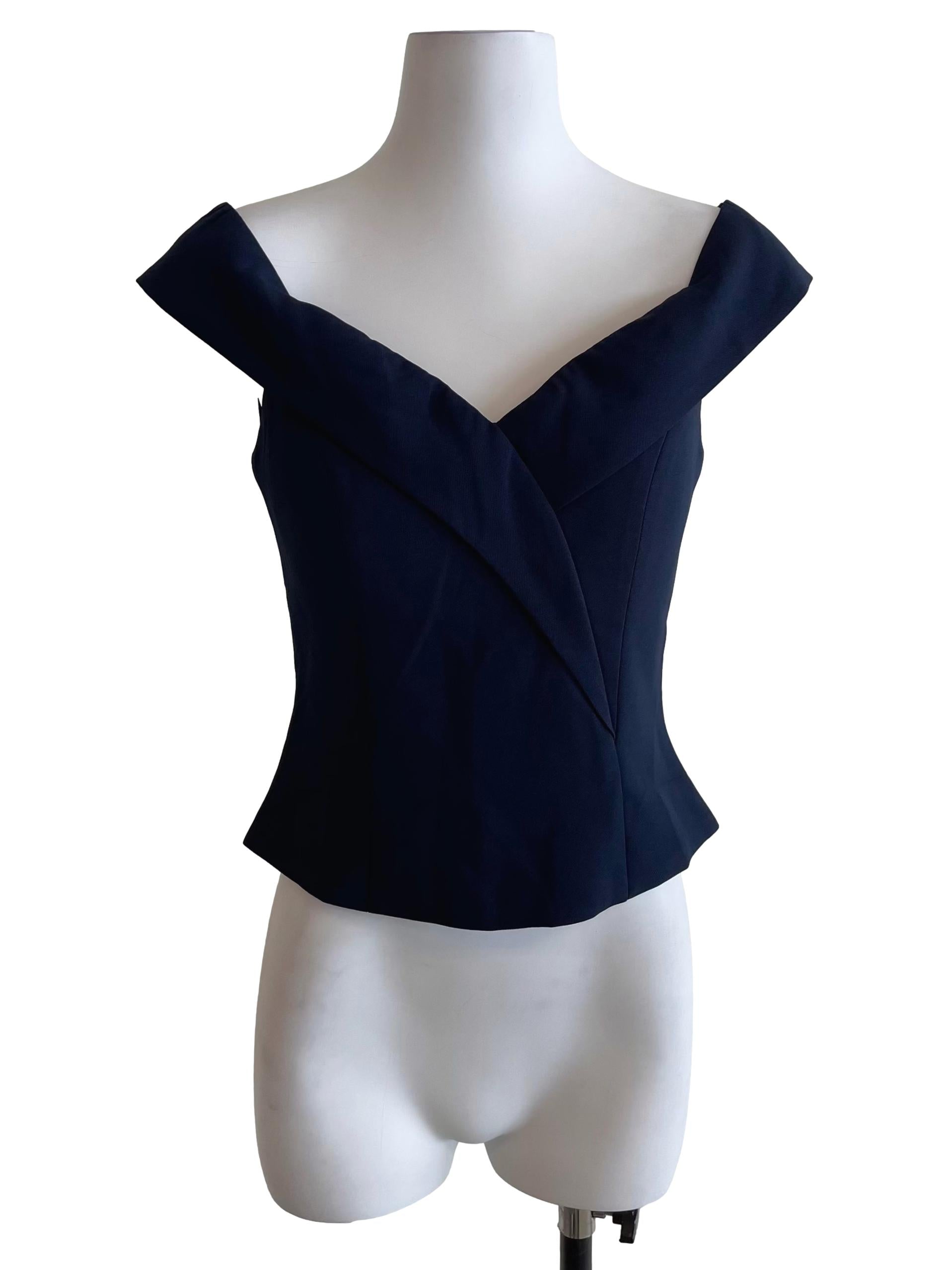 Navy Off Shoulder Slim Crop Top LB