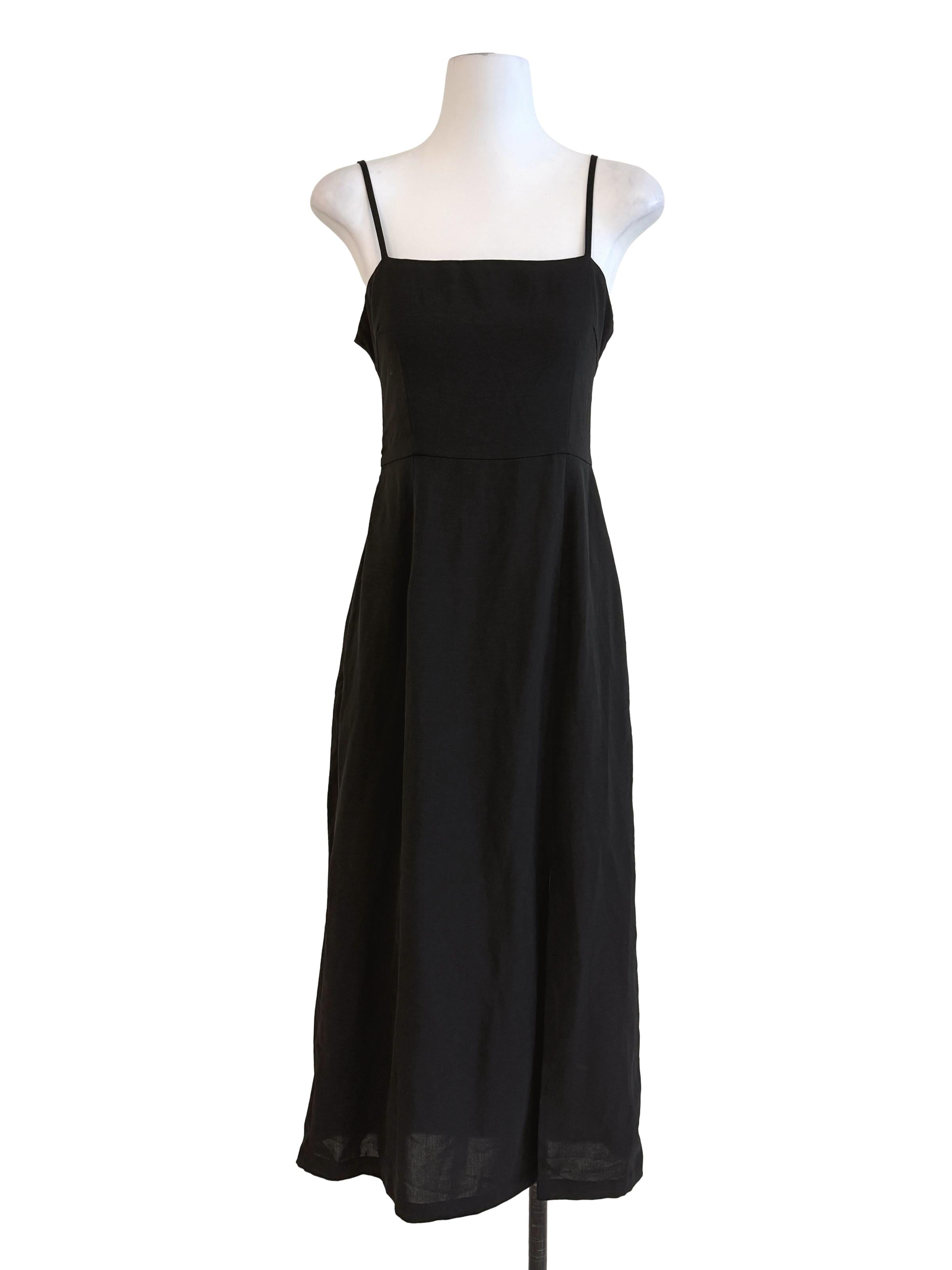 Black Open Back Slip Dress YHF