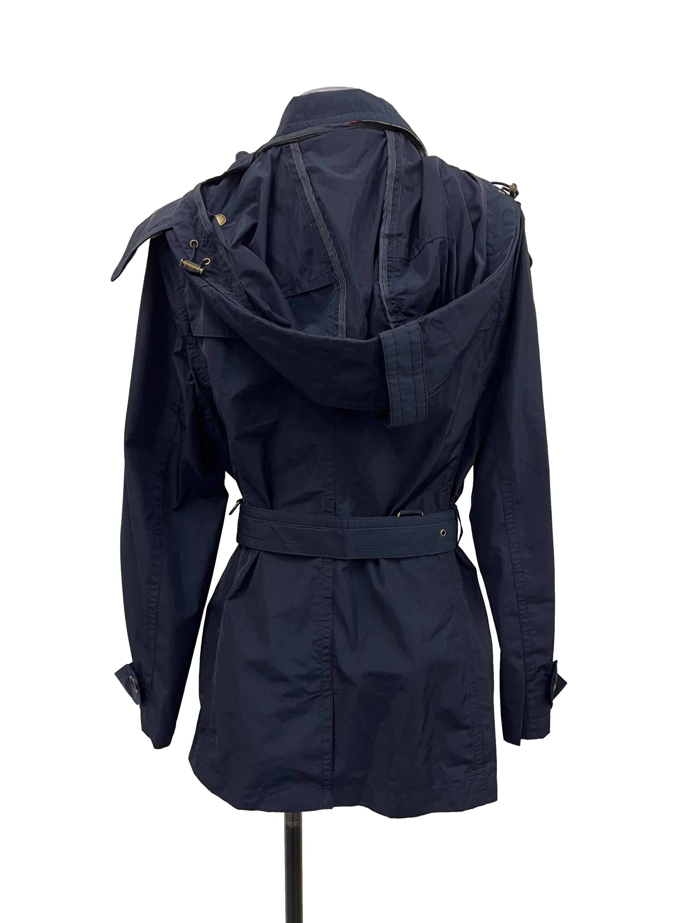 Navy Double-Breasted Belted-Waist Coat
