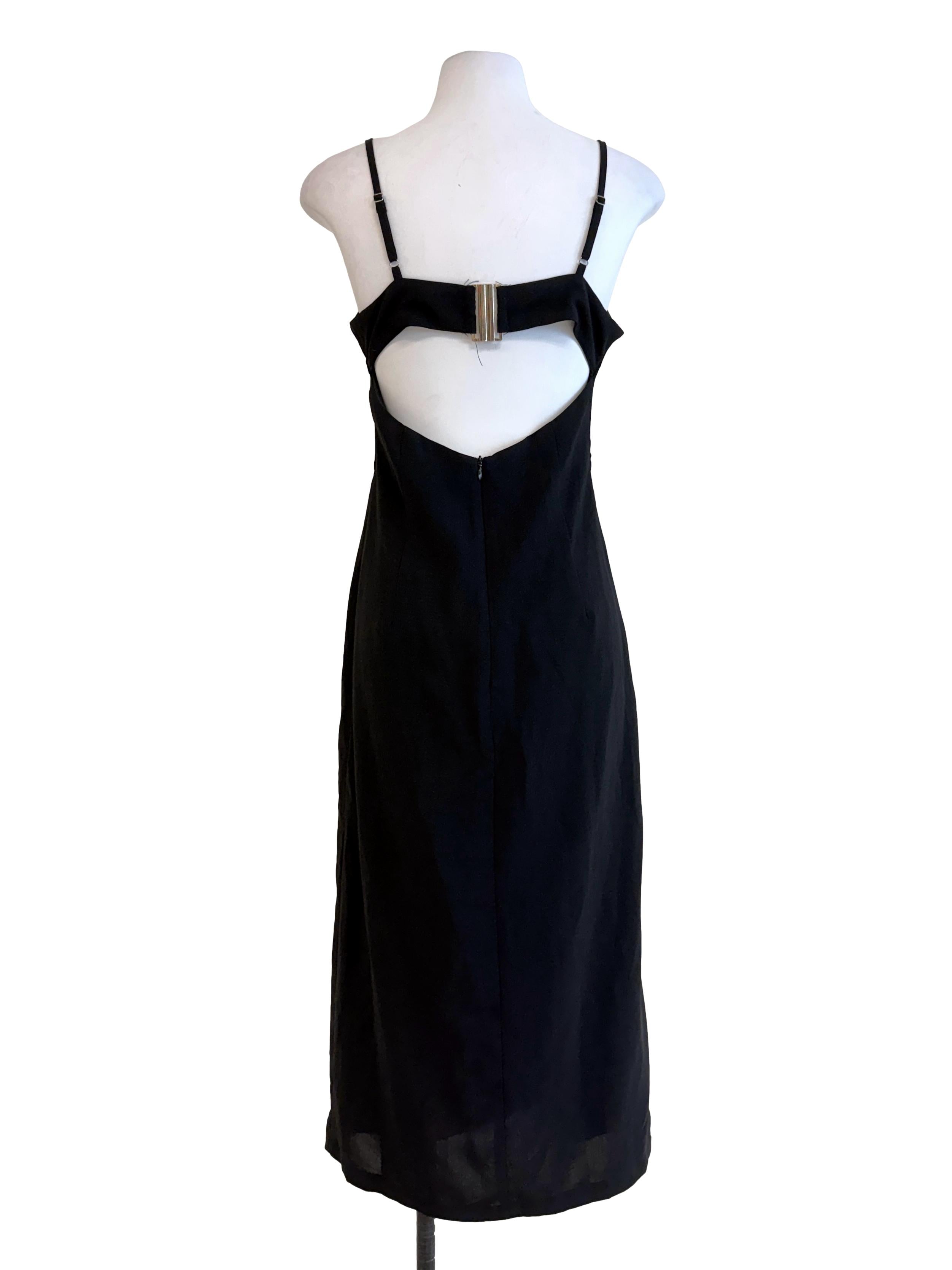 Black Open Back Slip Dress YHF