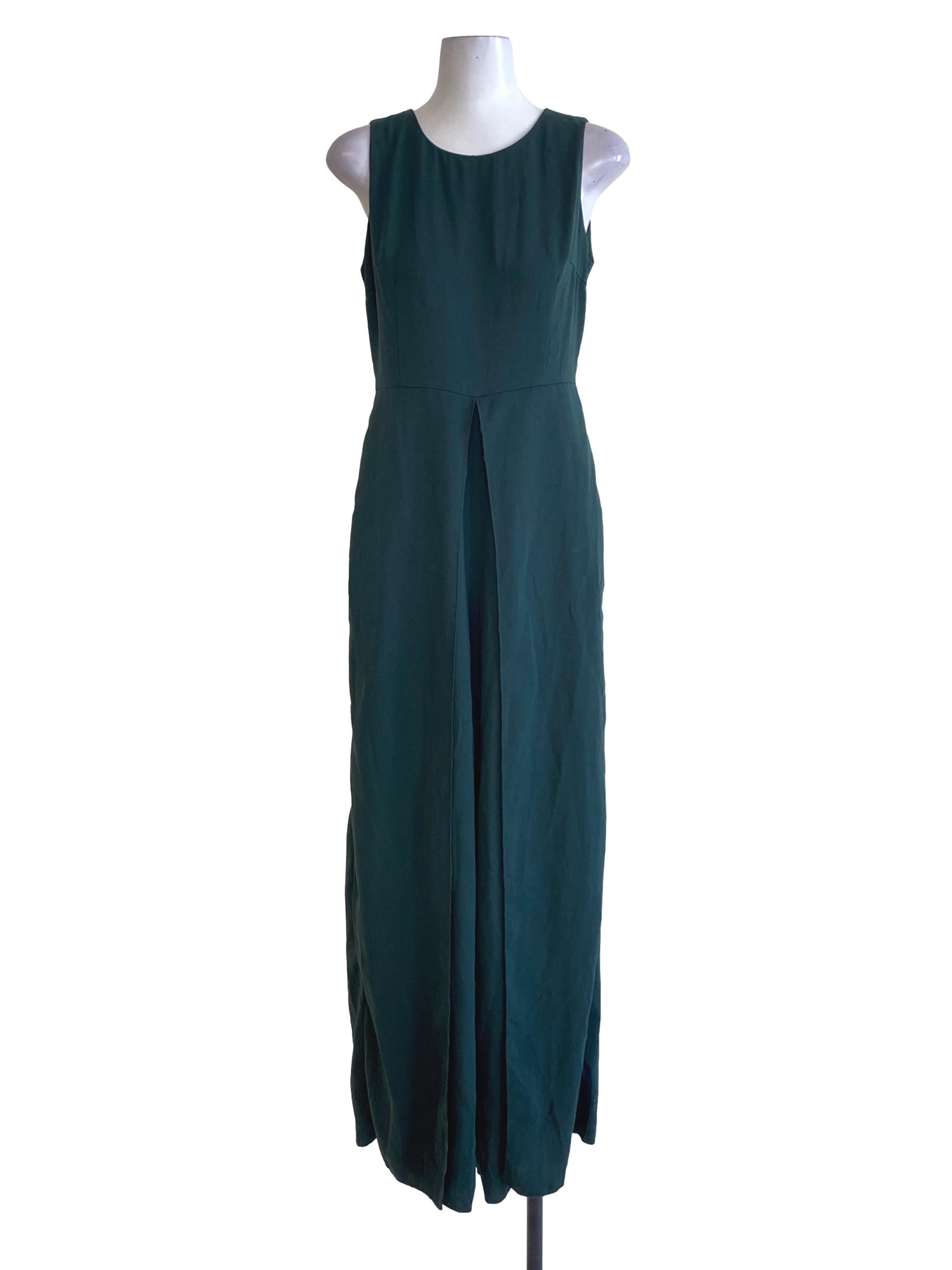 Emerald Green Round Neck Cape And Jumpsuit