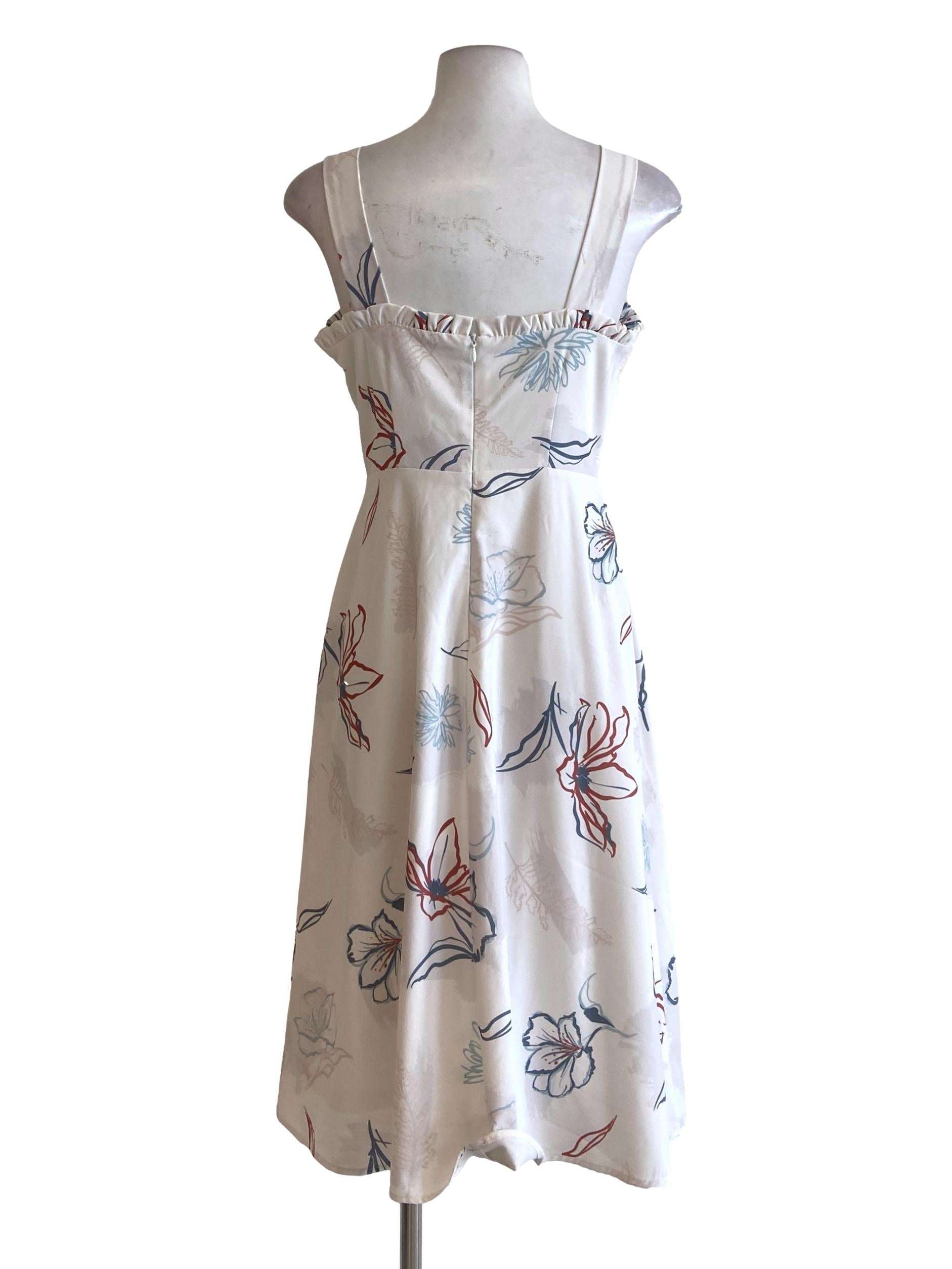 White & Floral Sleeveless A-Line Dress
