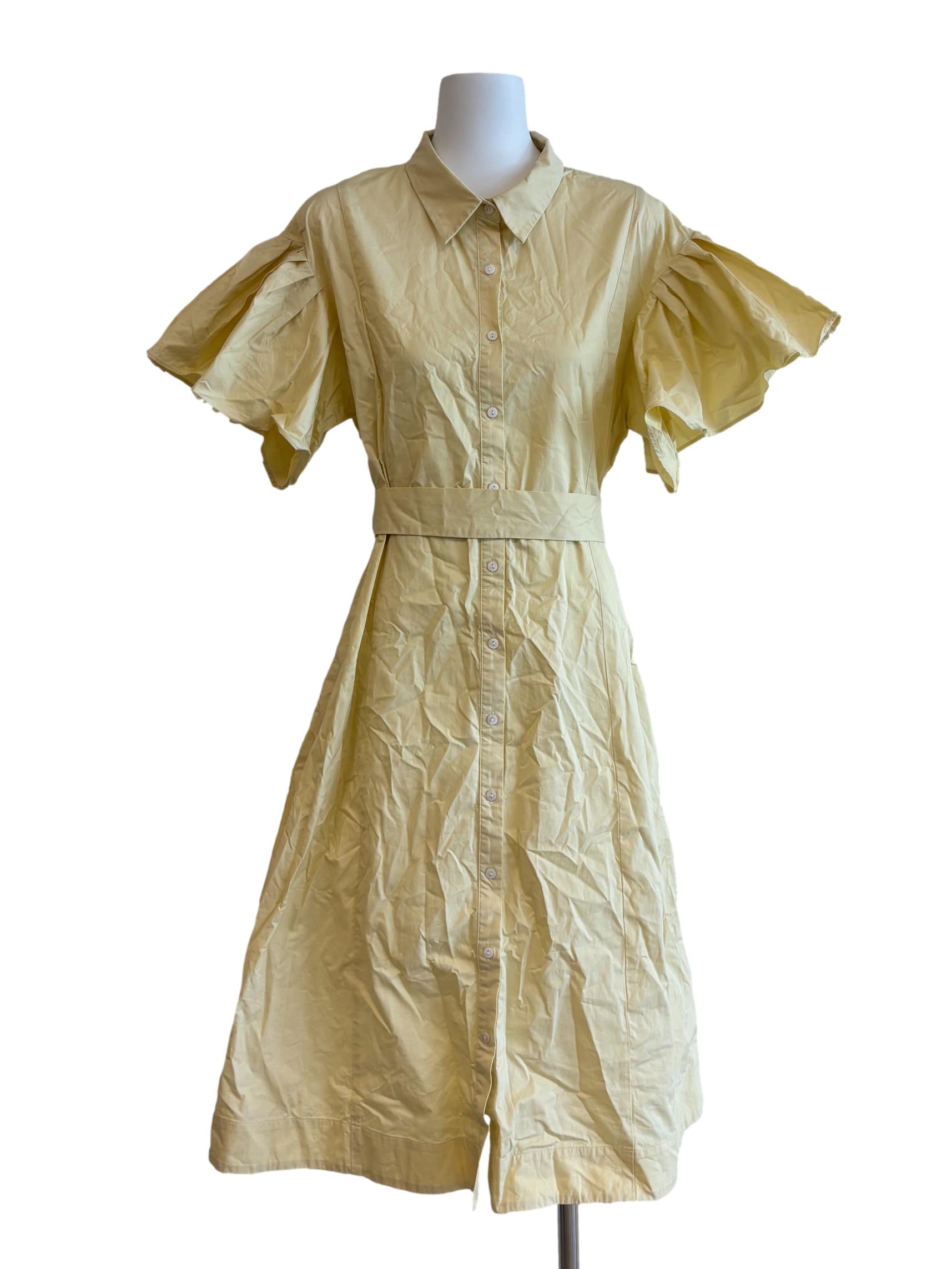 Pastel Yellow Cotton Shirt Dress