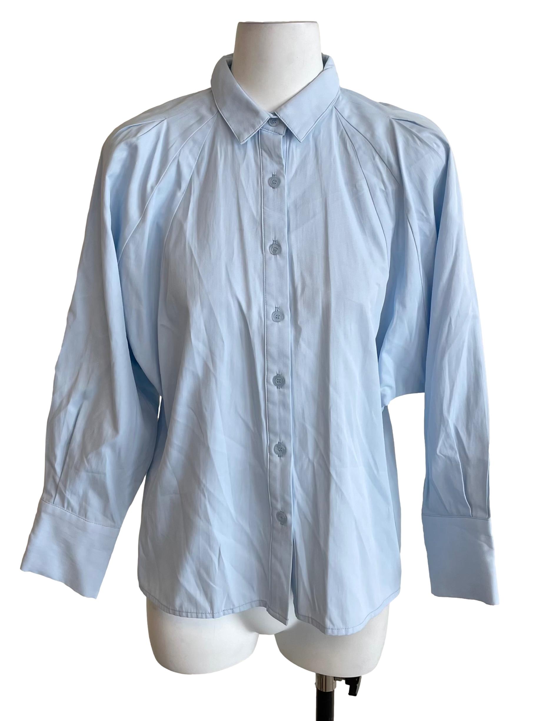 Baby Blue Batwing Button Down Blouse LB