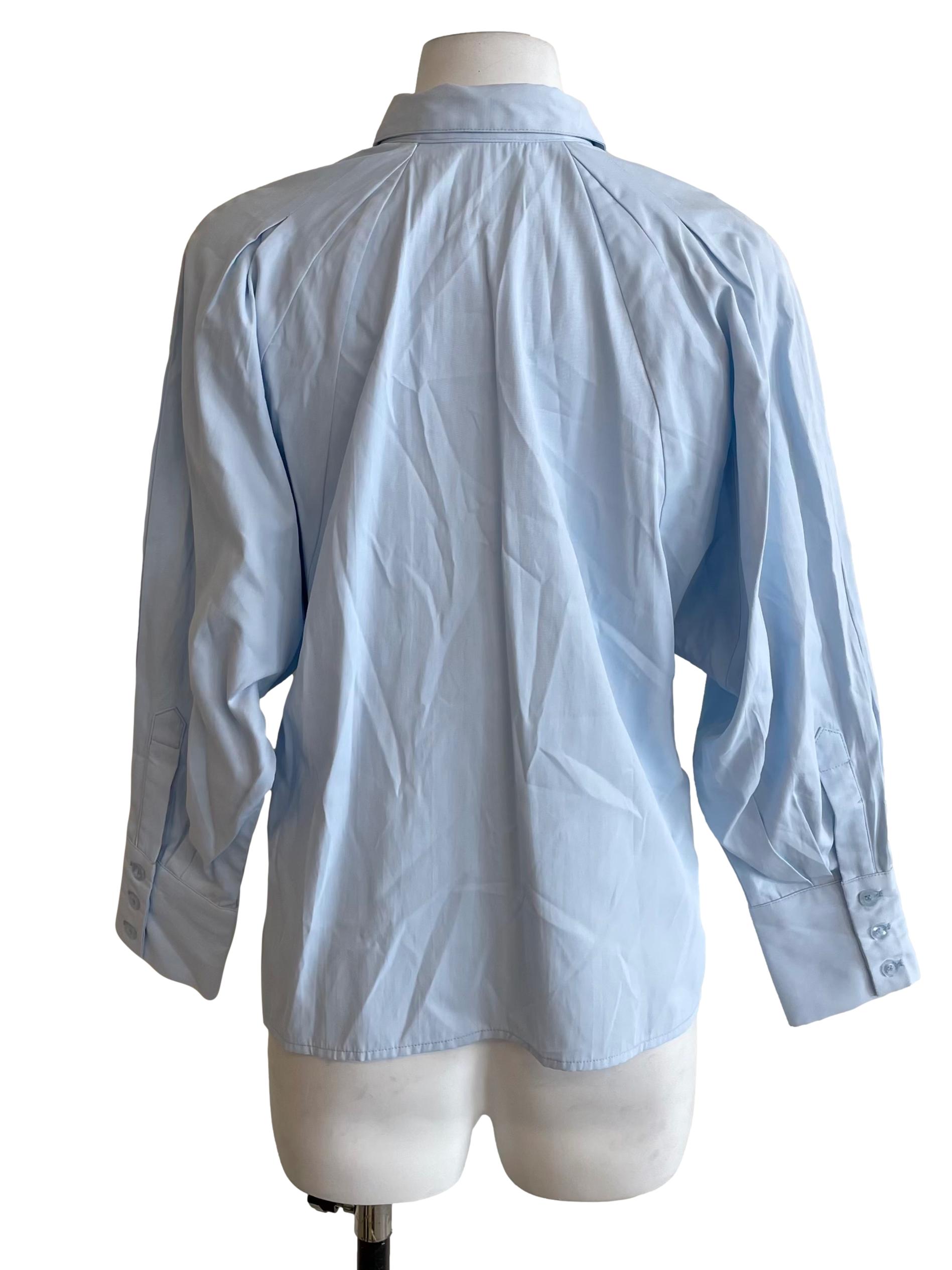 Baby Blue Batwing Button Down Blouse LB