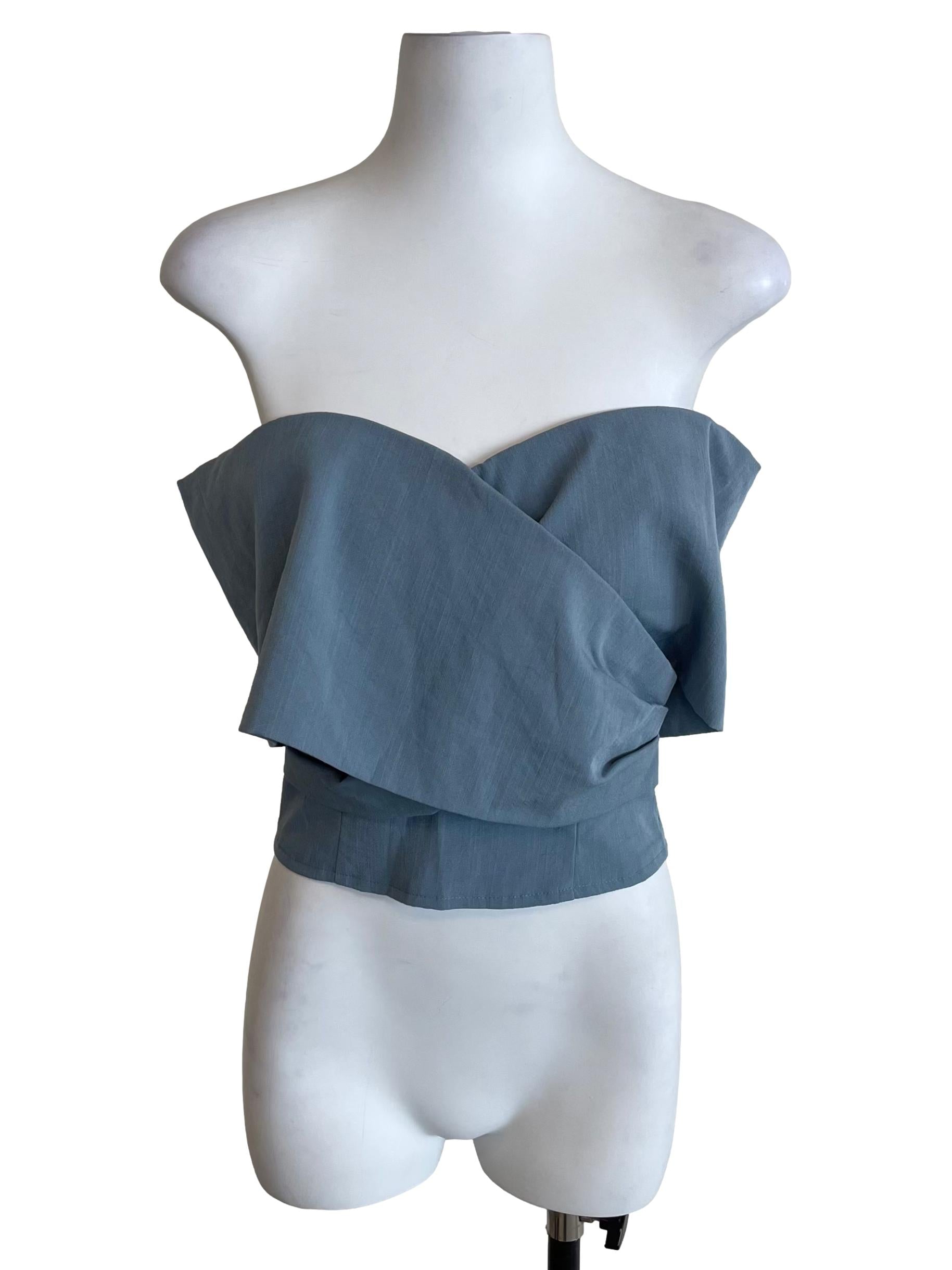 Stone Blue Off Shoulder Crop Top LB