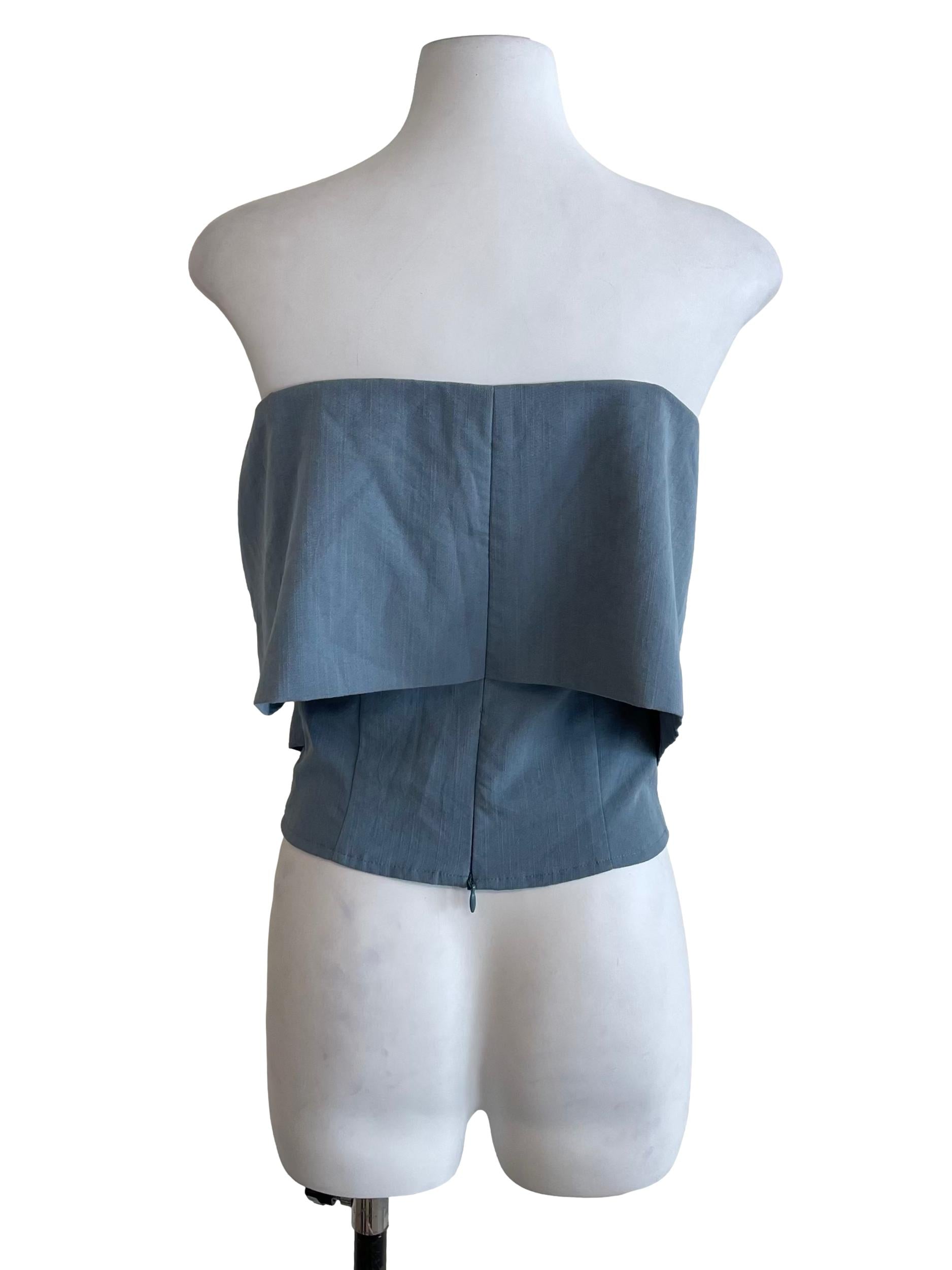 Stone Blue Off Shoulder Crop Top LB