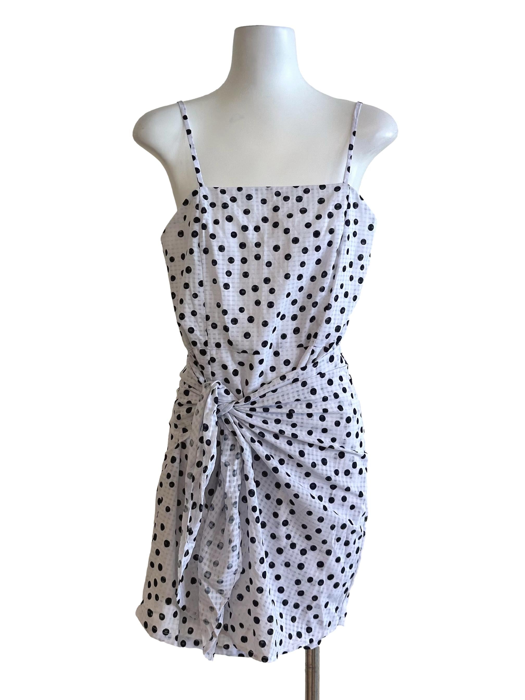 Ivory White Polka Dot Plaid Knit Dress