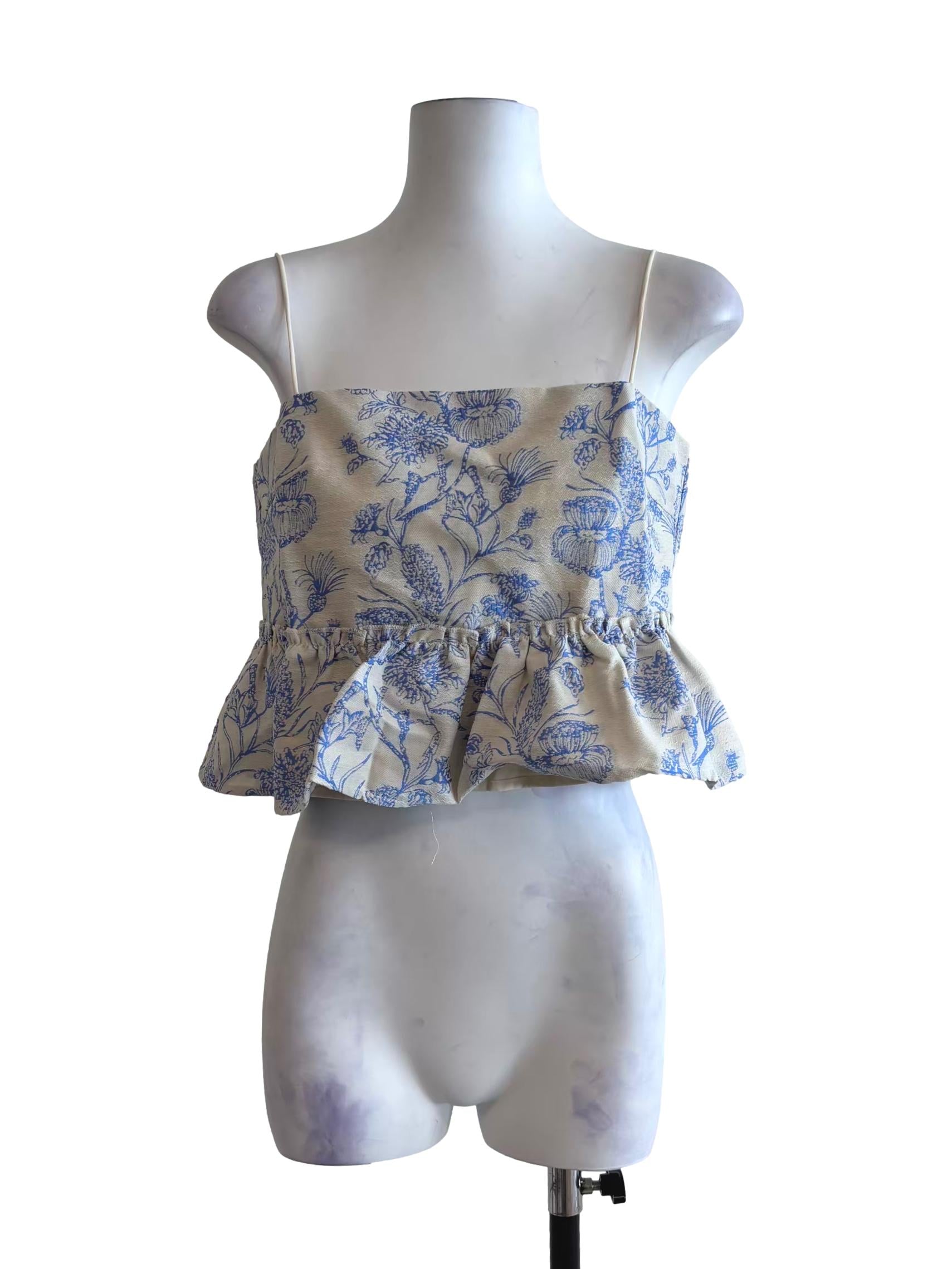 Linen White Floral Blue Camisole
