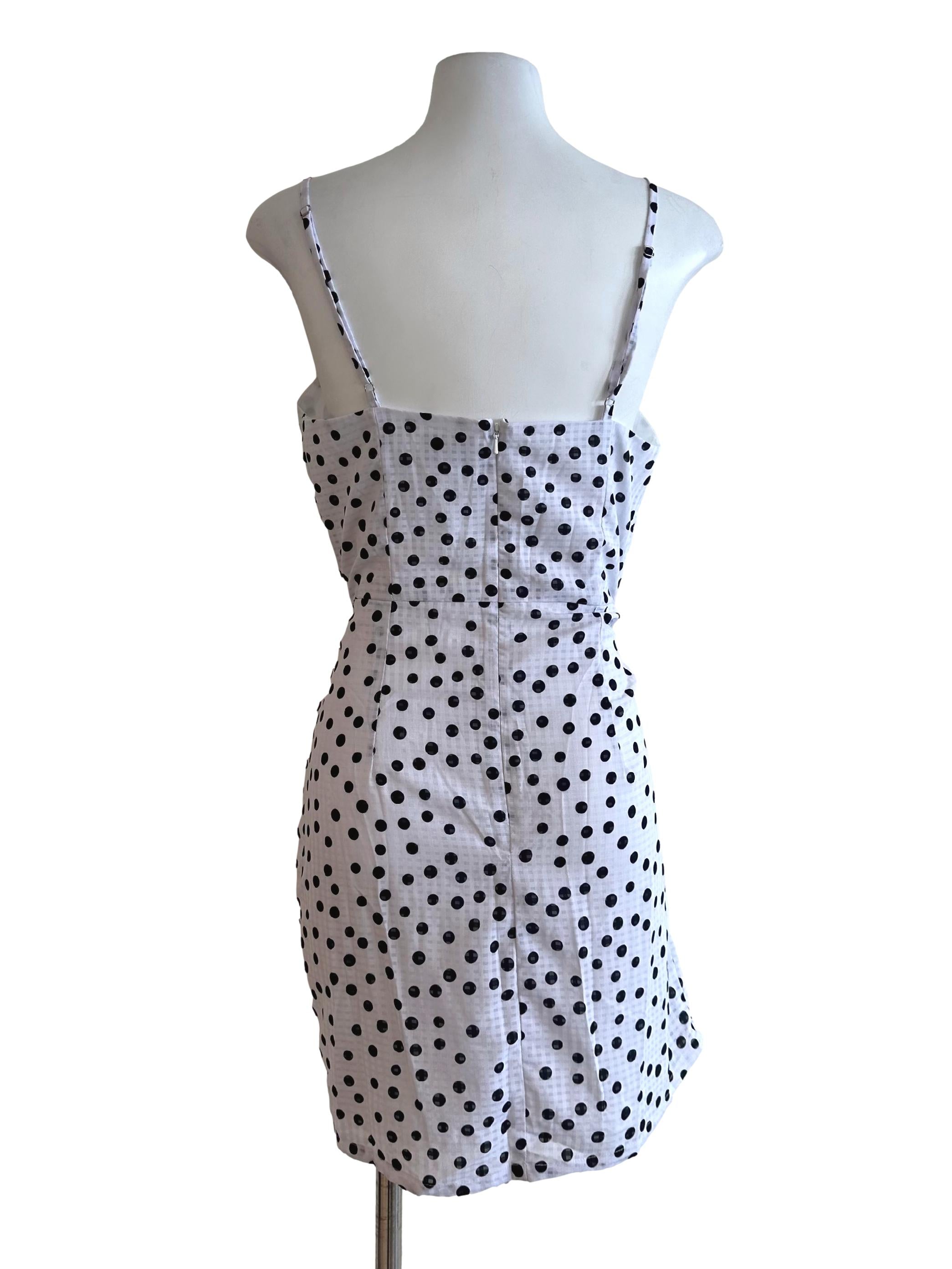 Ivory White Polka Dot Plaid Knit Dress