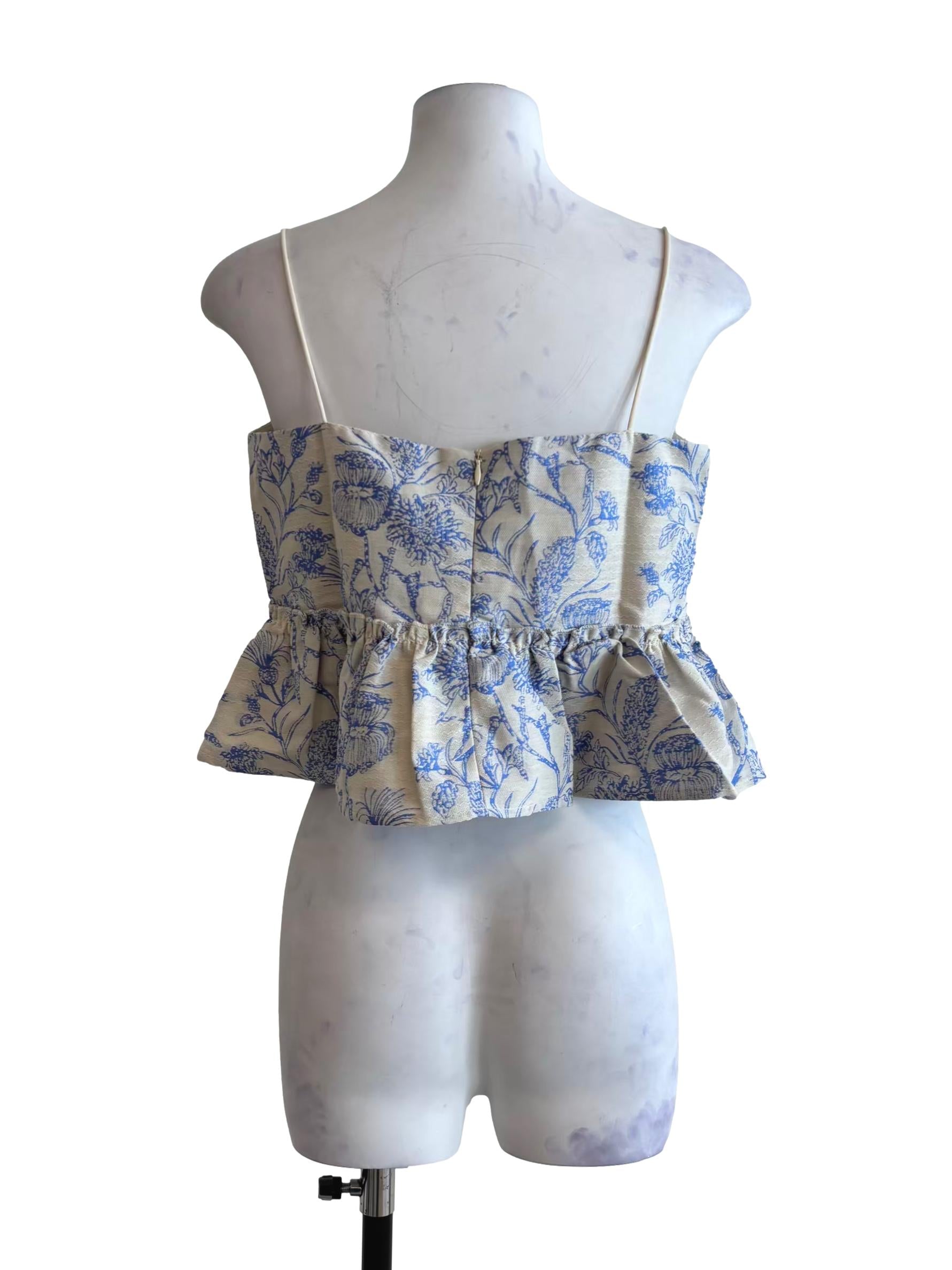 Linen White Floral Blue Camisole