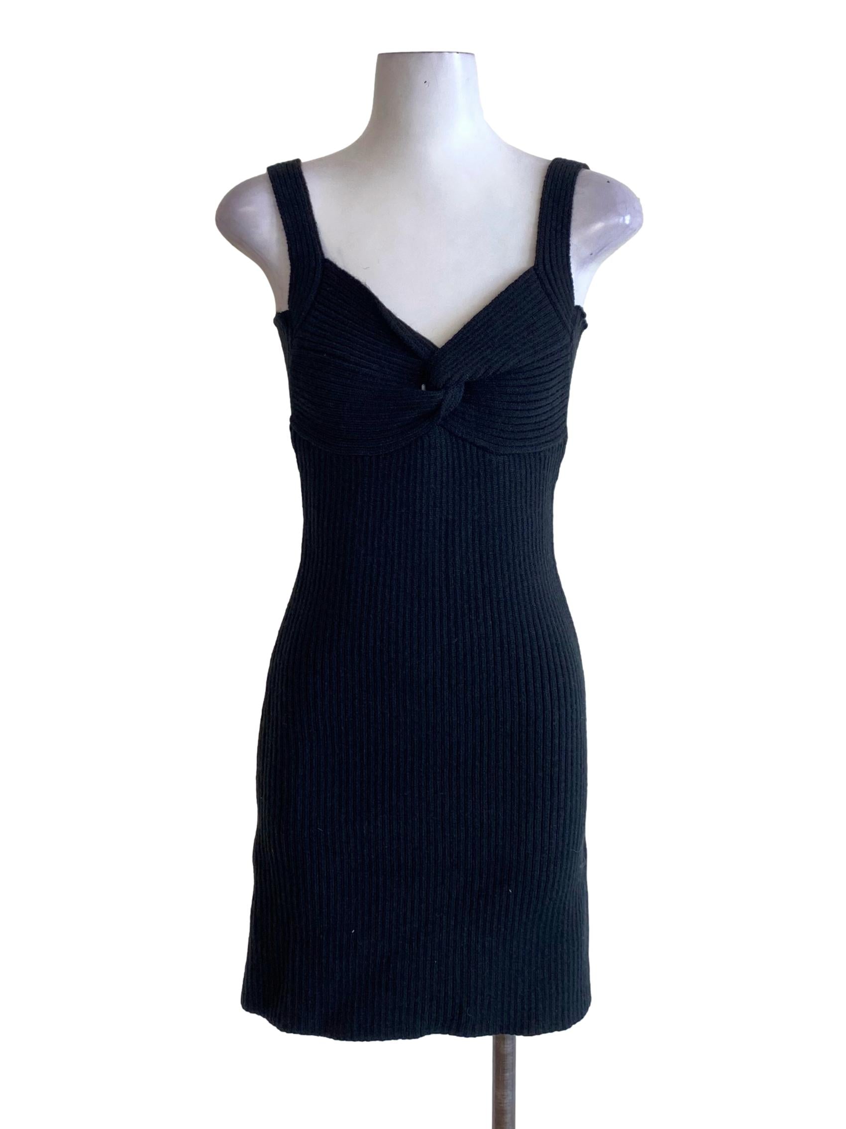 Jet Black Wrap Bust Sweetheart Knitted Bodycon Dress