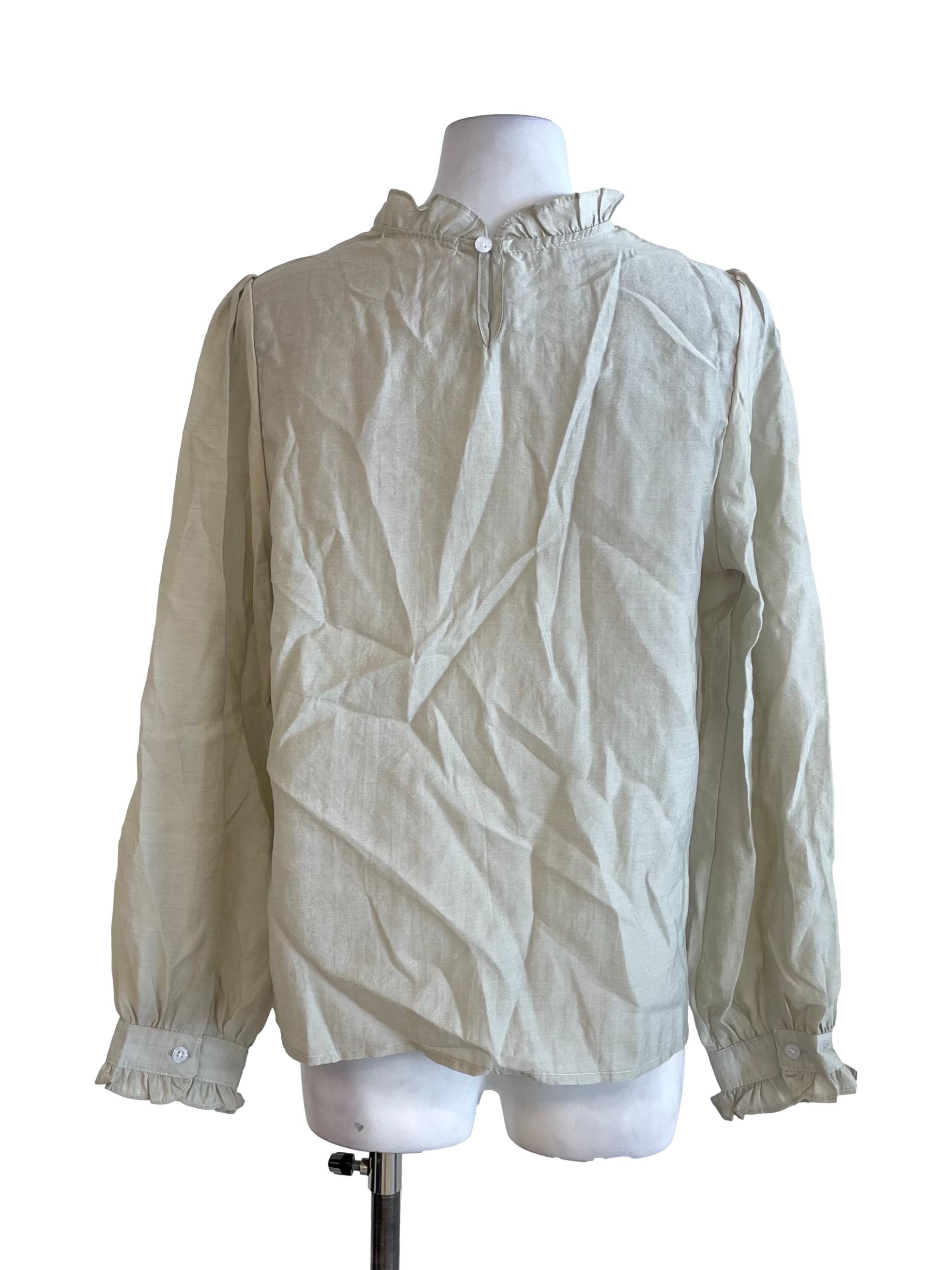 Light Sage Ruffled Neck Top