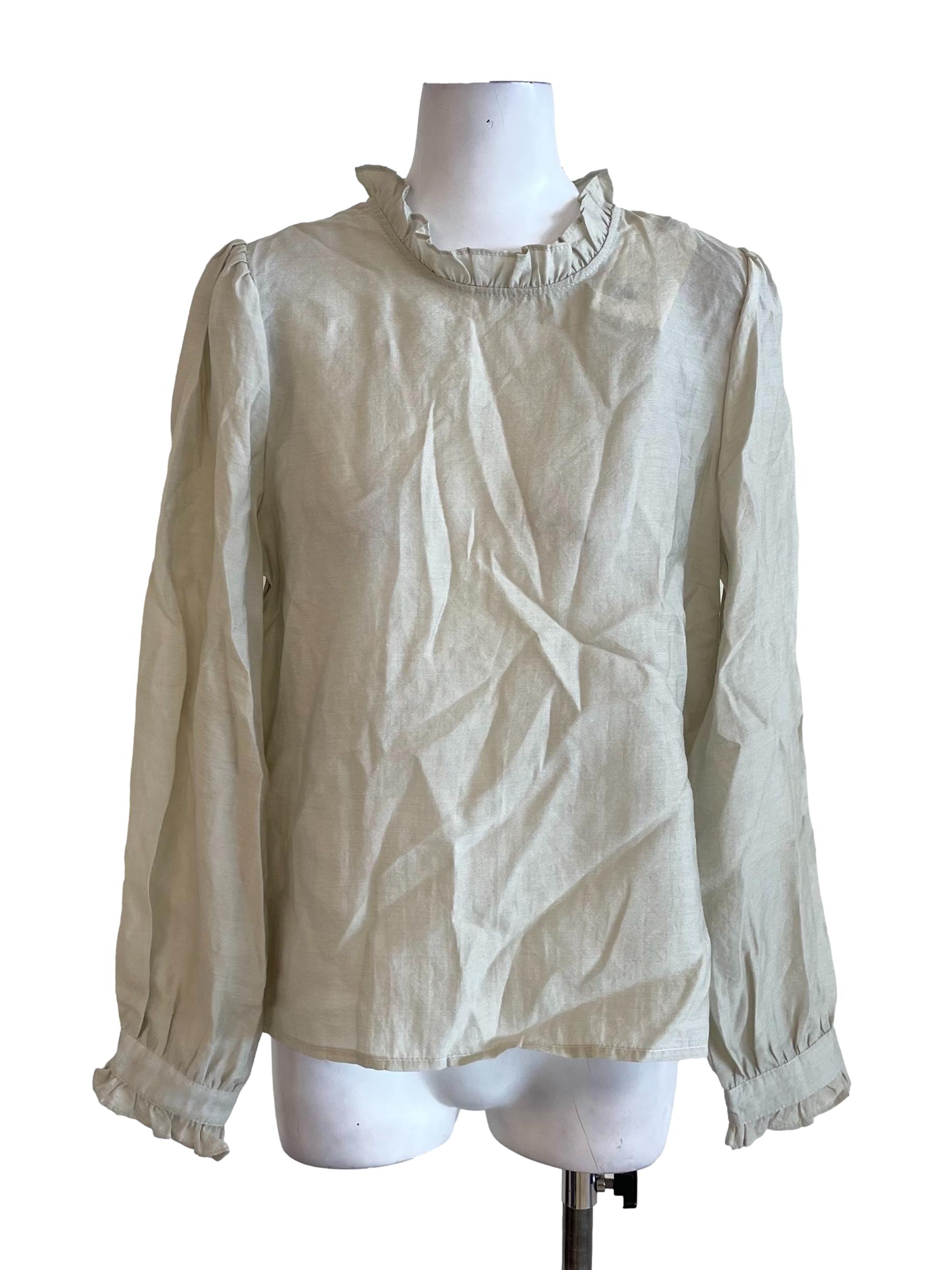 Light Sage Ruffled Neck Top