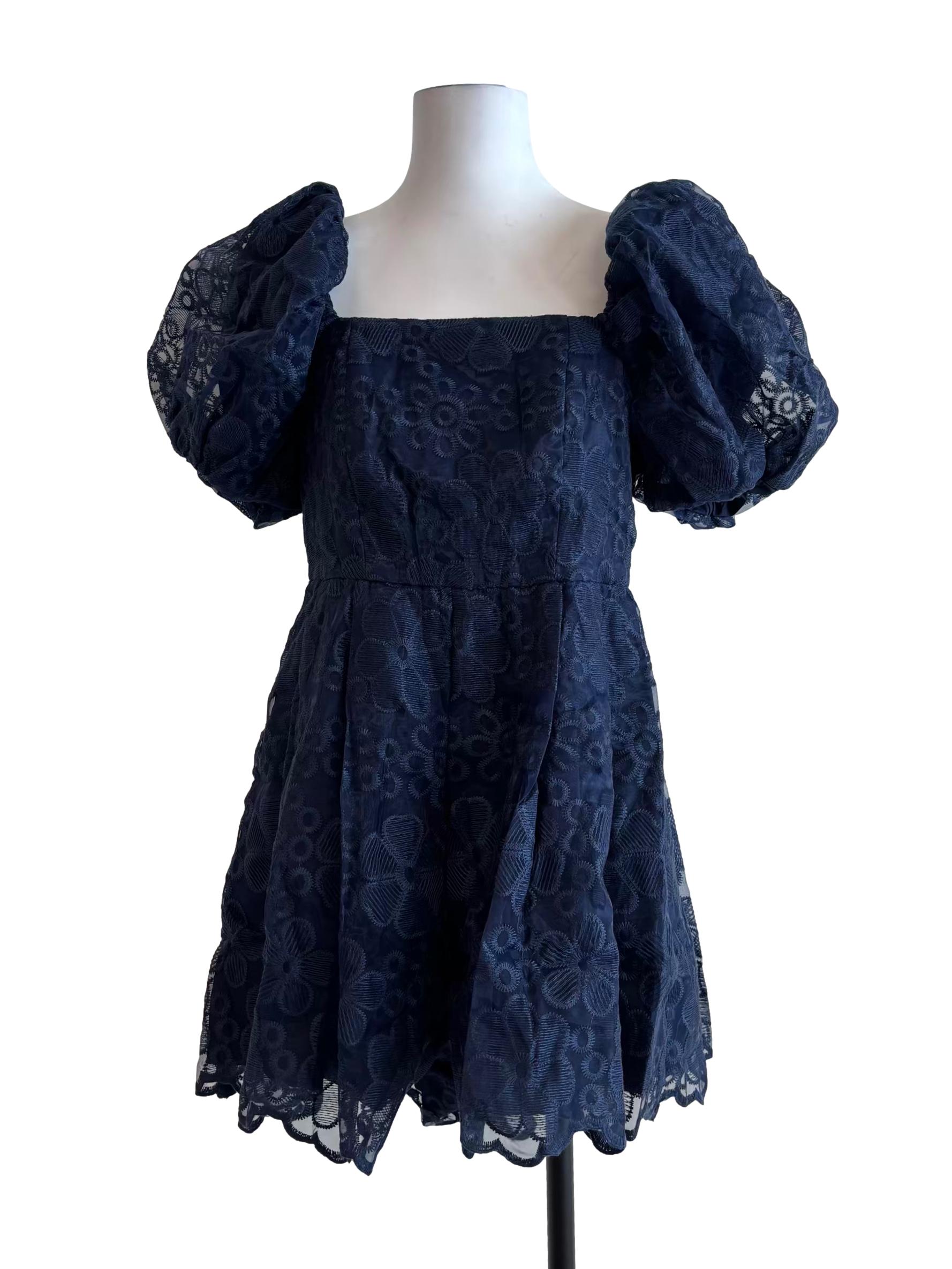 Midnight Blue Puffy Lace Romper