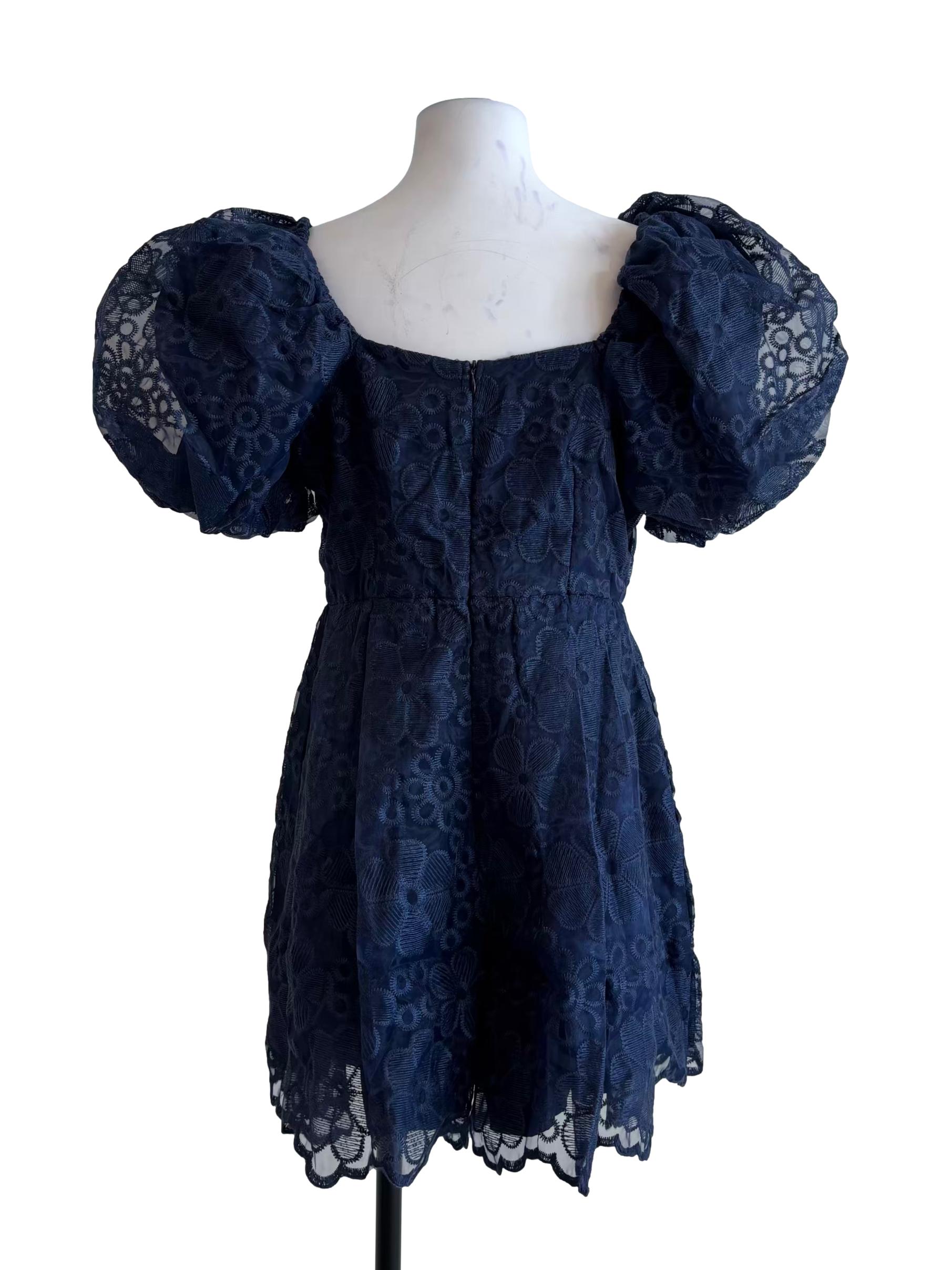 Midnight Blue Puffy Lace Romper