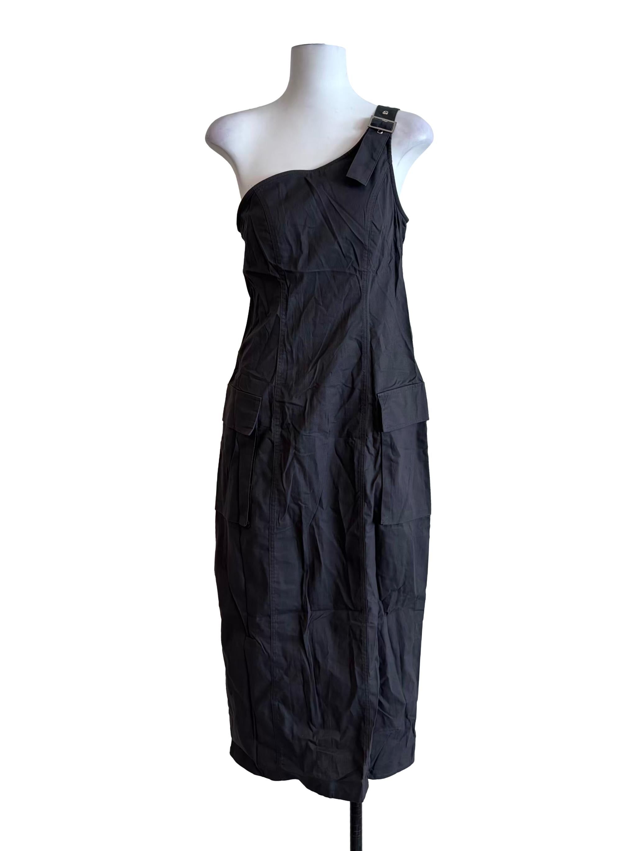 Graphite Grey One Shoulder Cargo Dress