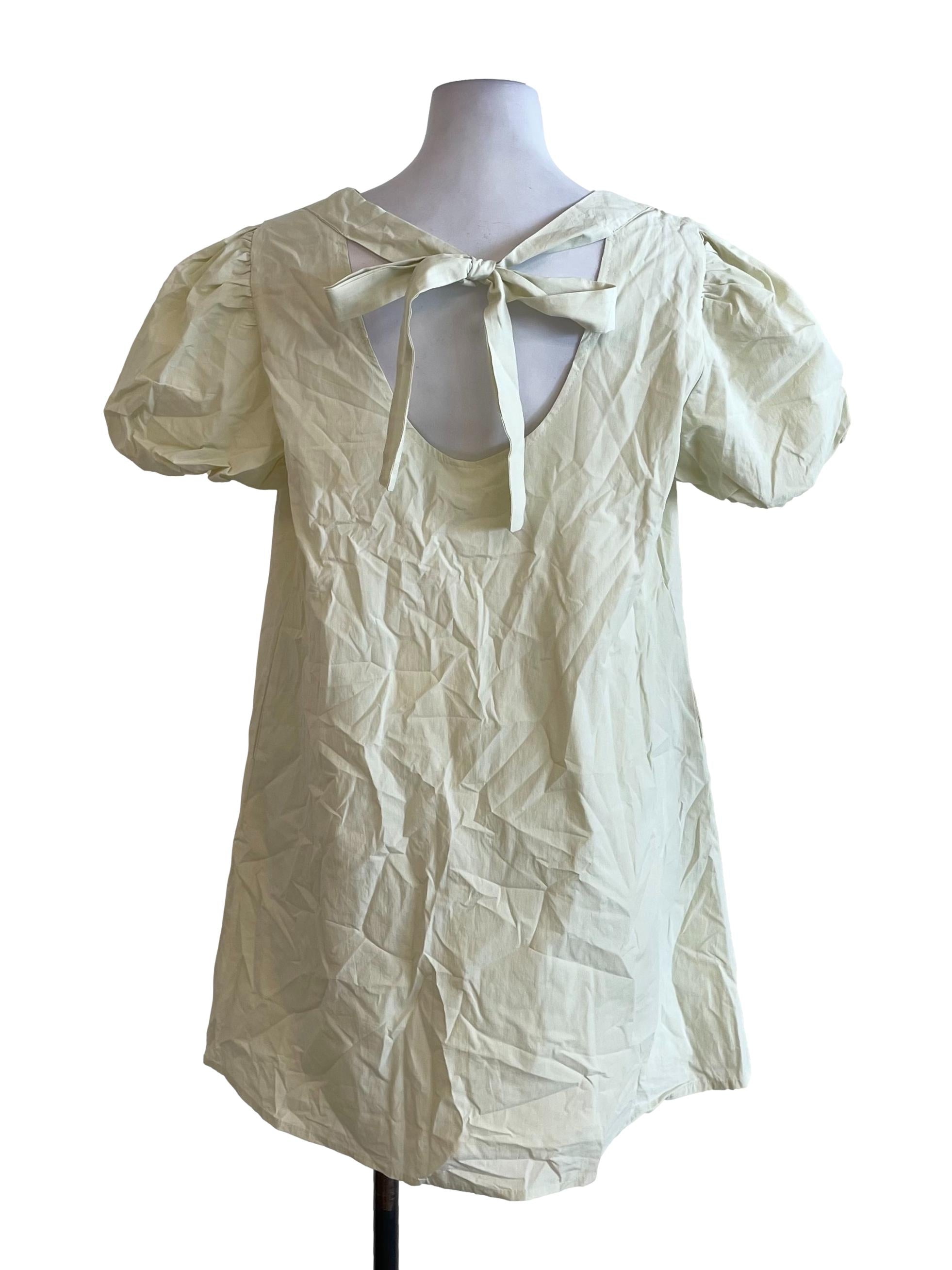 Pale Green Bubble Sleeves Dress