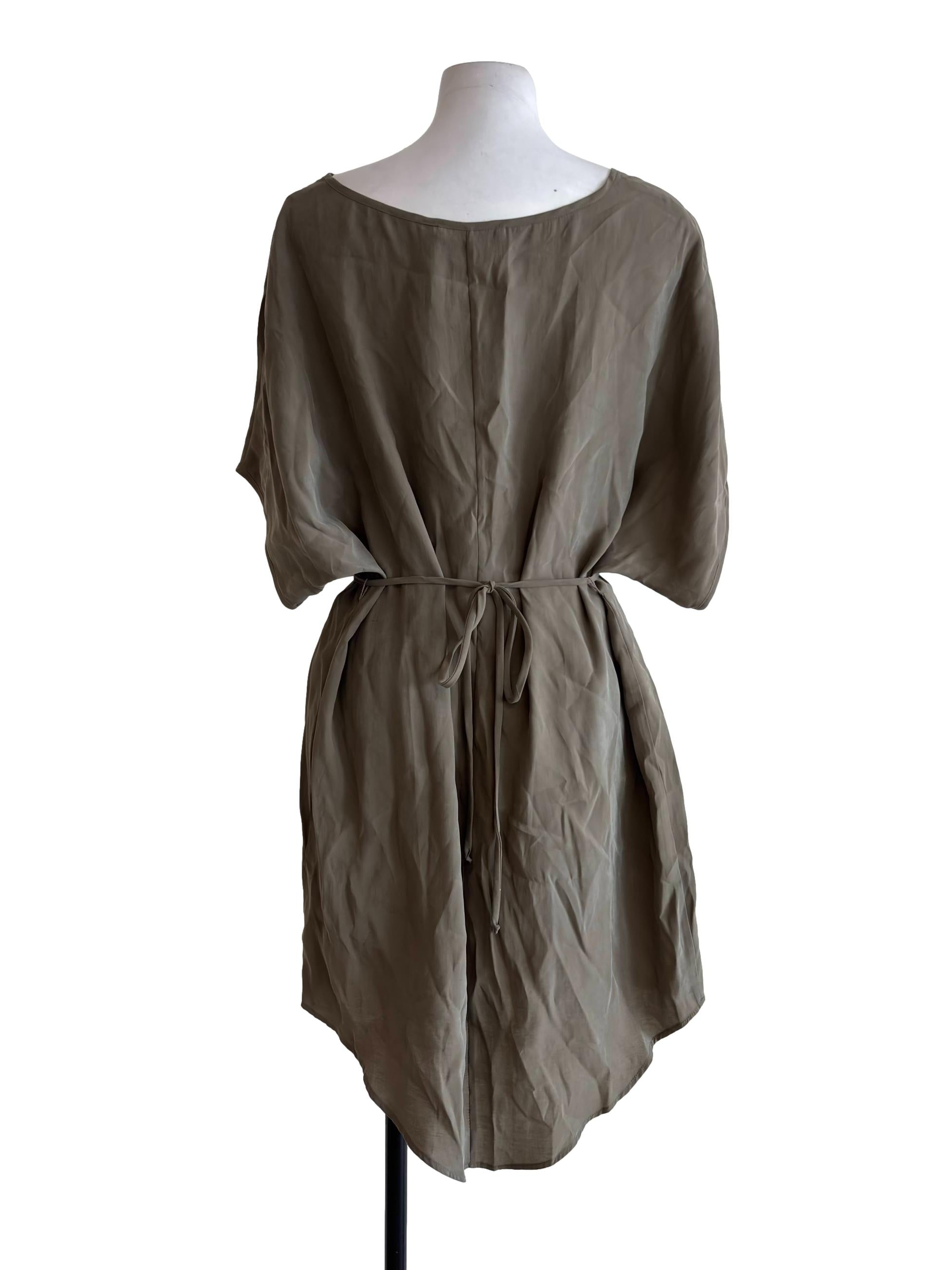 Olive Short Sleeve Tunic Dress With Tie Waist - Green CSN