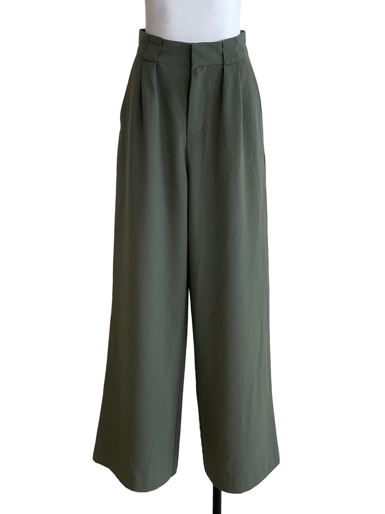 Dusty Green Pegged Wide Leg Pants LB