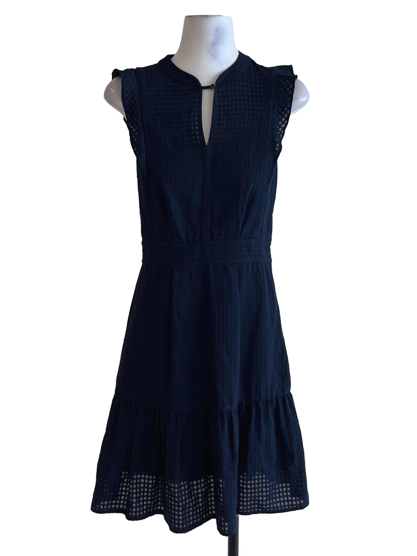 Navy Blue Jewel Neckline A-Line Dress