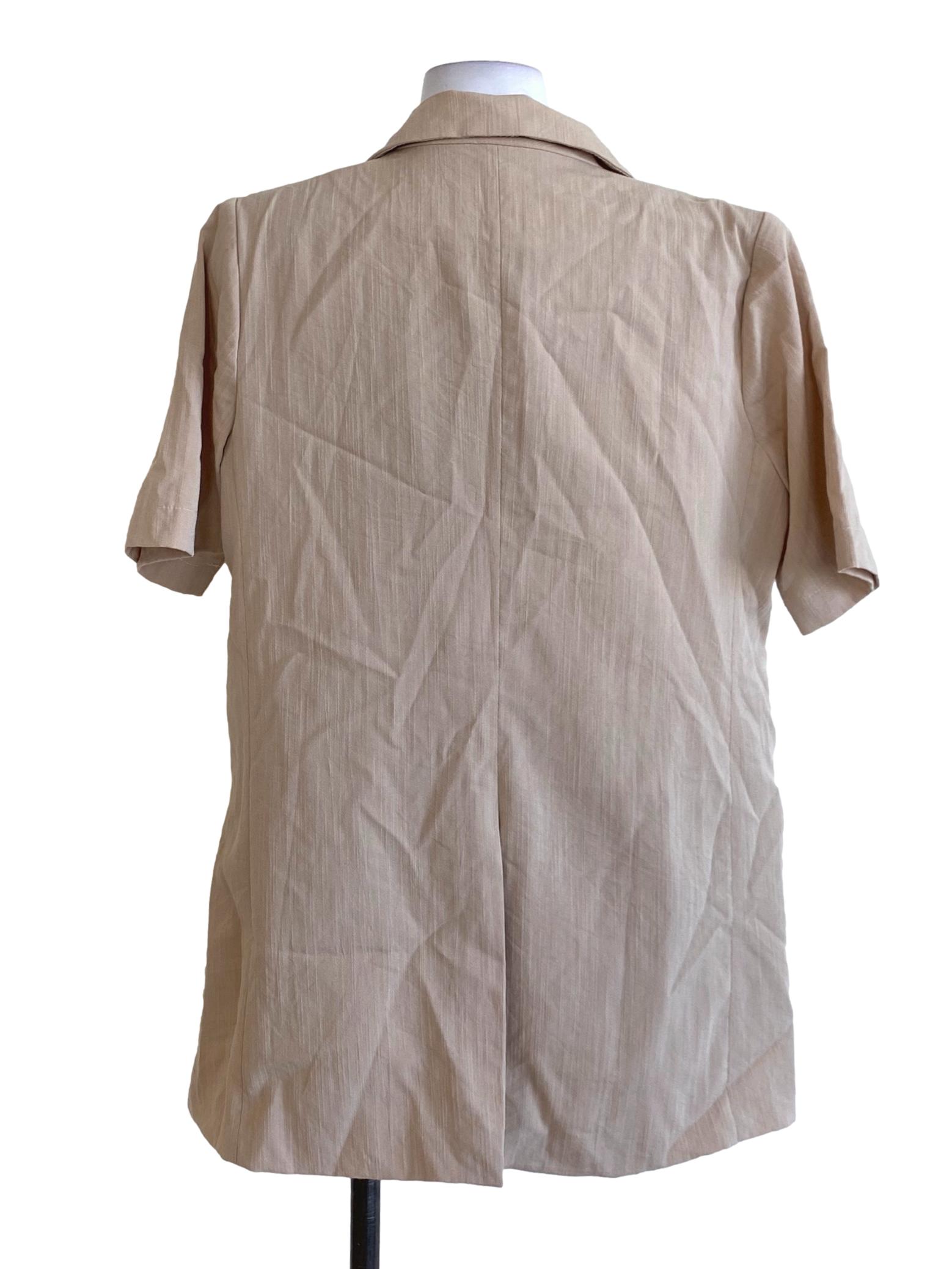 Beige Brown Notched Collar Buttoned Down Short Sleeve Blazer