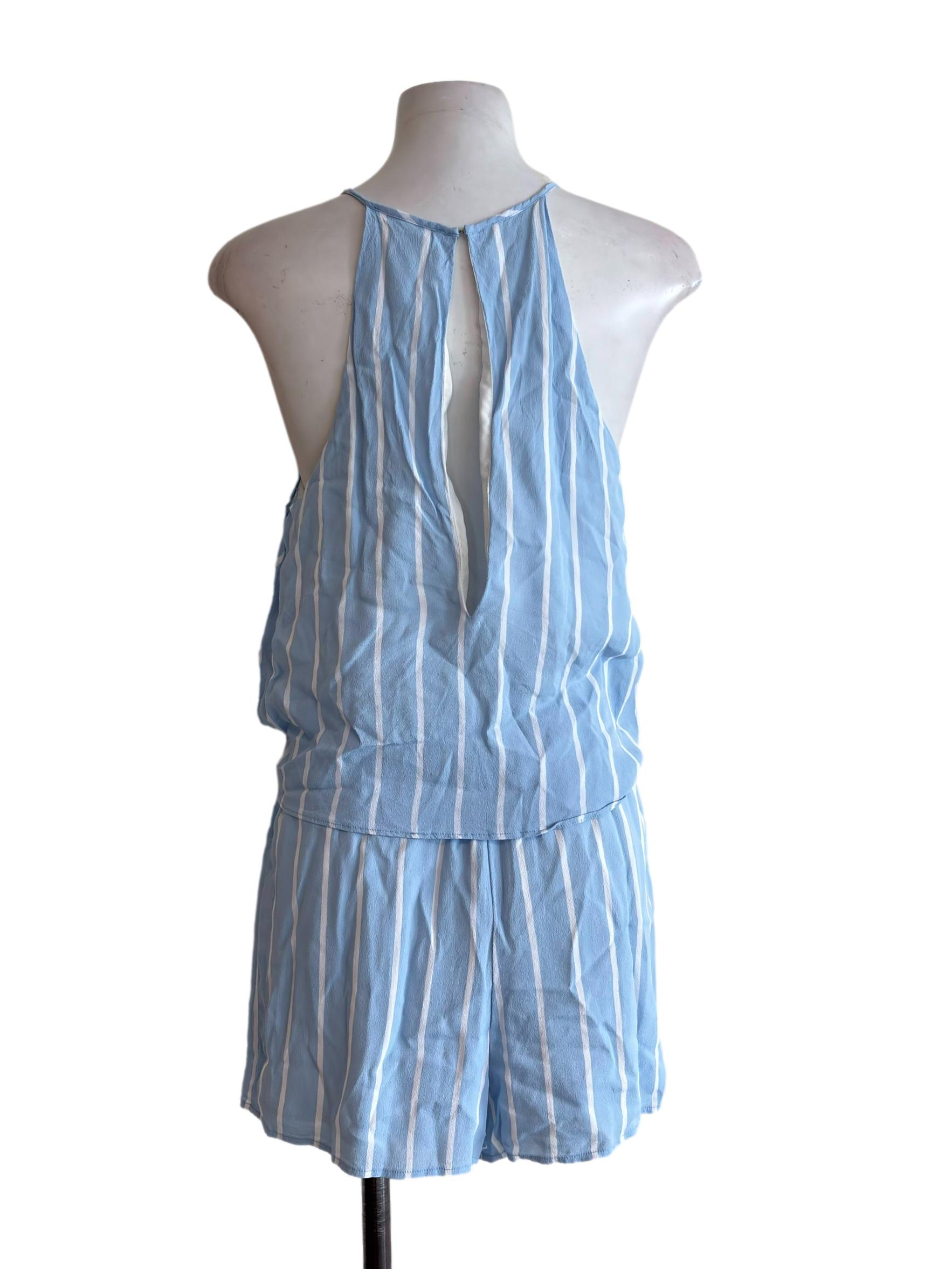 Light Blue Sleeveless Overlay Romper - Blue CSN