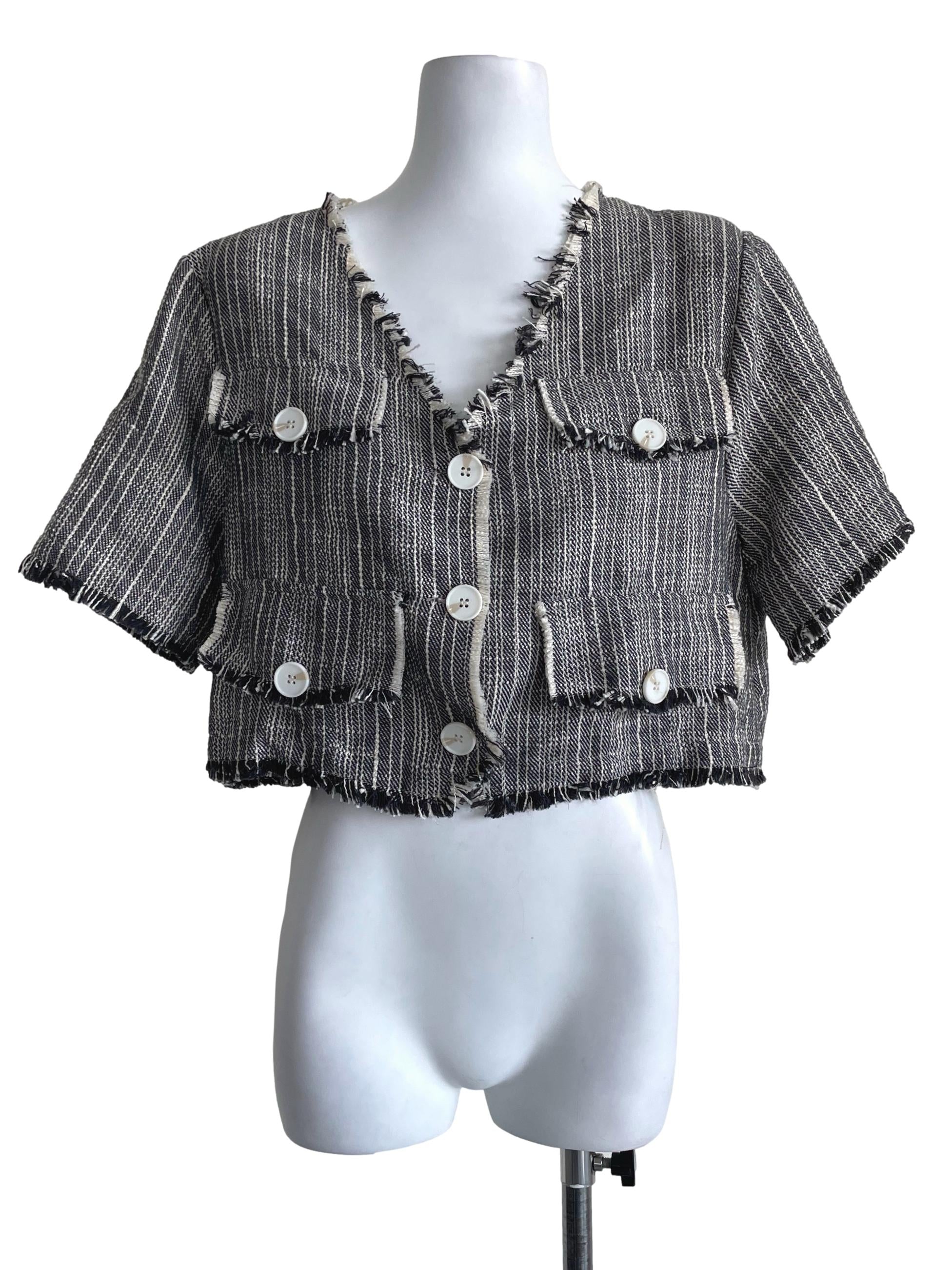 Black And White Tweed Crop Jacket