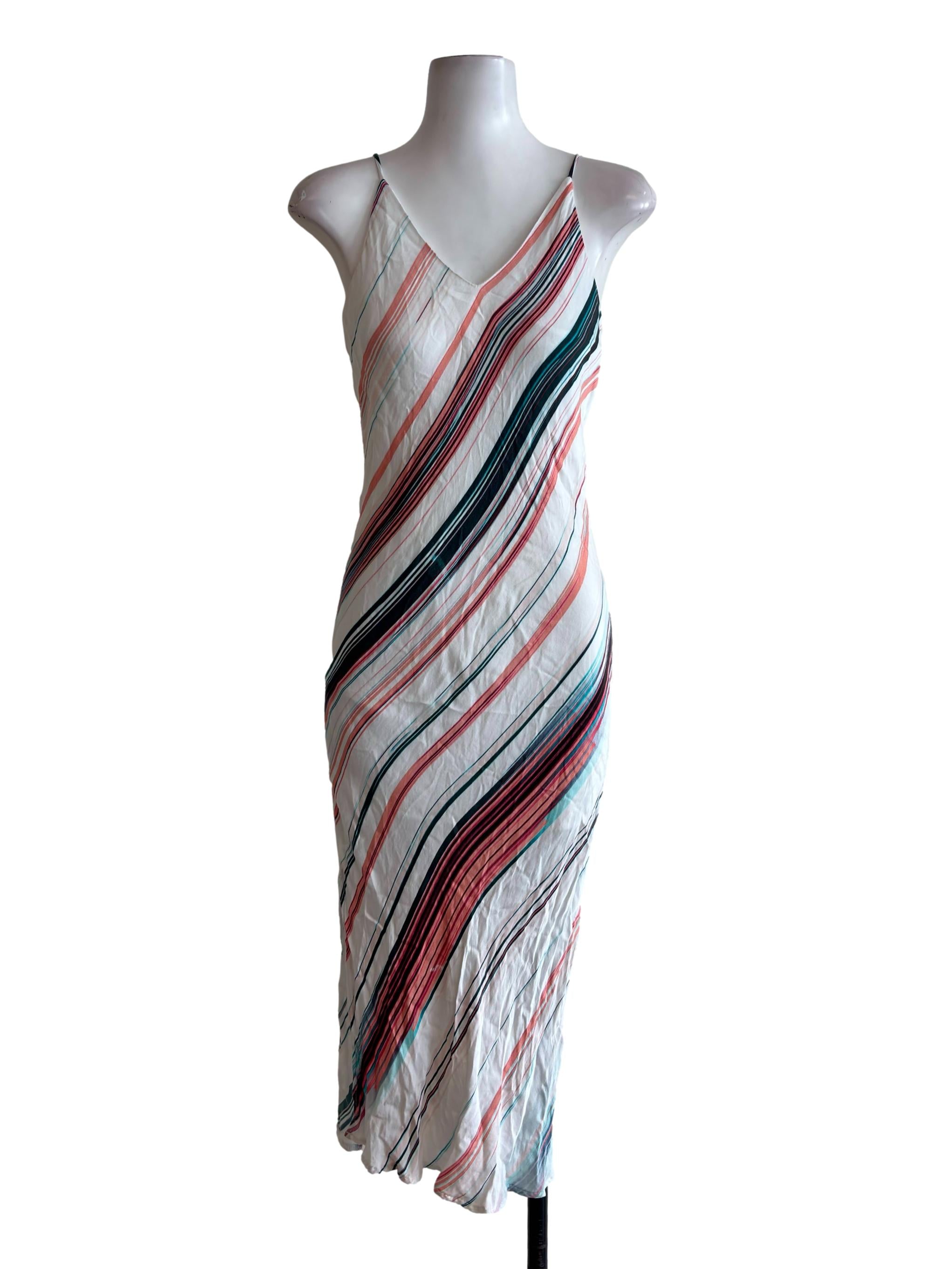 Water Color Print Bias Midi Spaghetti Dress In Ivory - White CSN