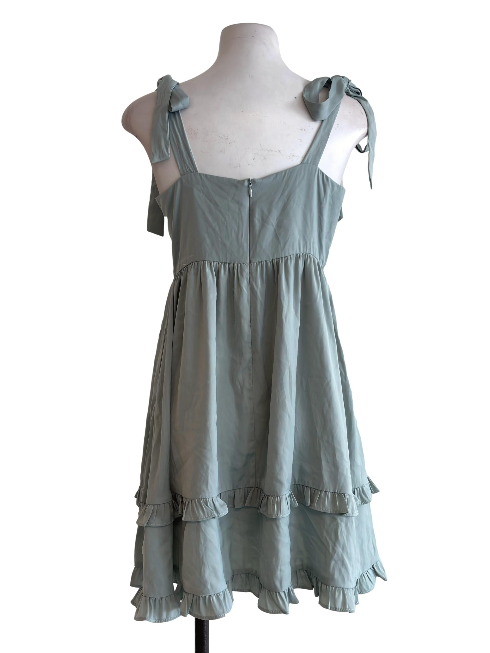 Sage Green Self Tie Strap Ruffle Romper