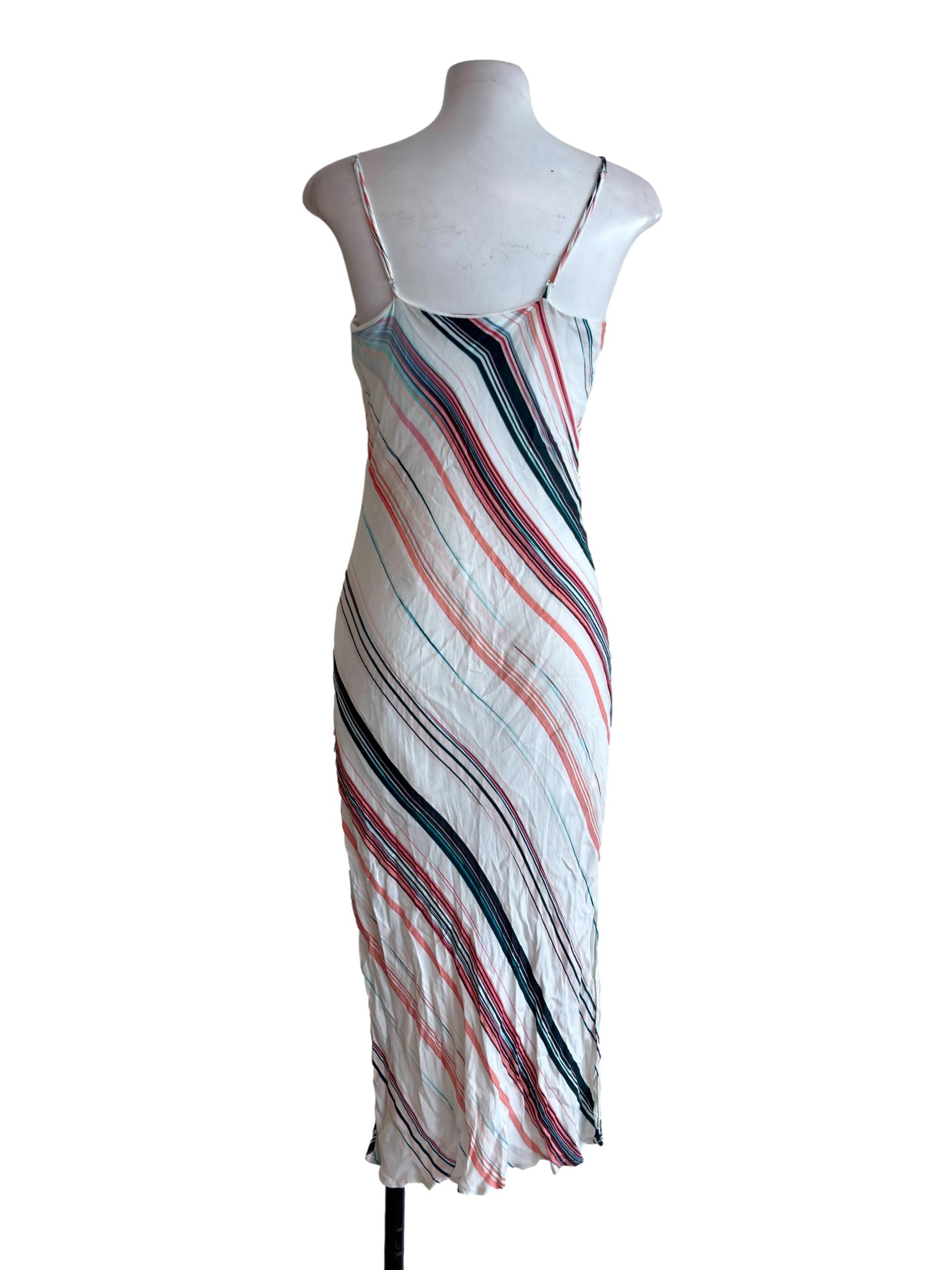 Water Color Print Bias Midi Spaghetti Dress In Ivory - White CSN