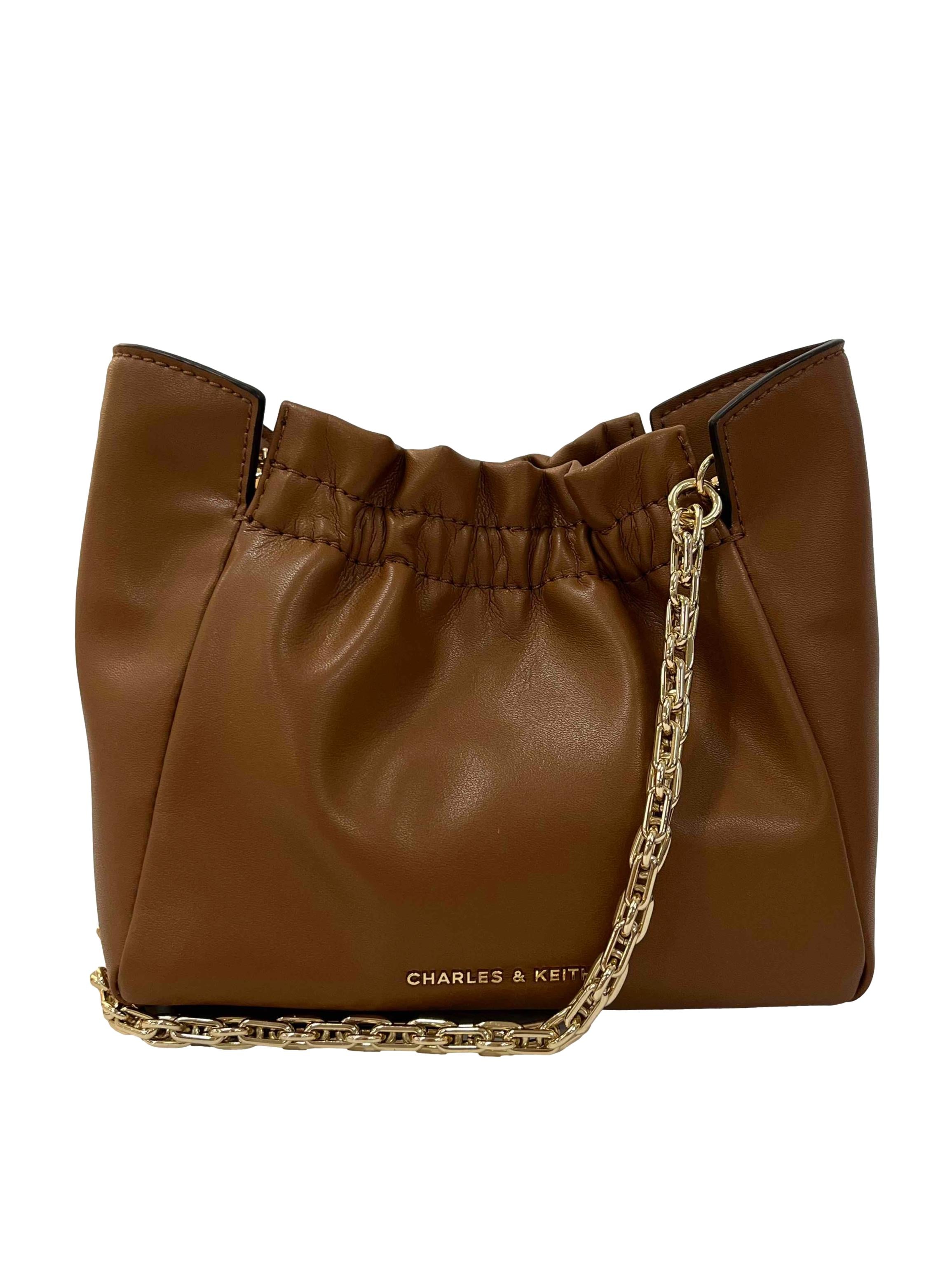Brown Brigette Riched Chain-Handle Shoulder Bag