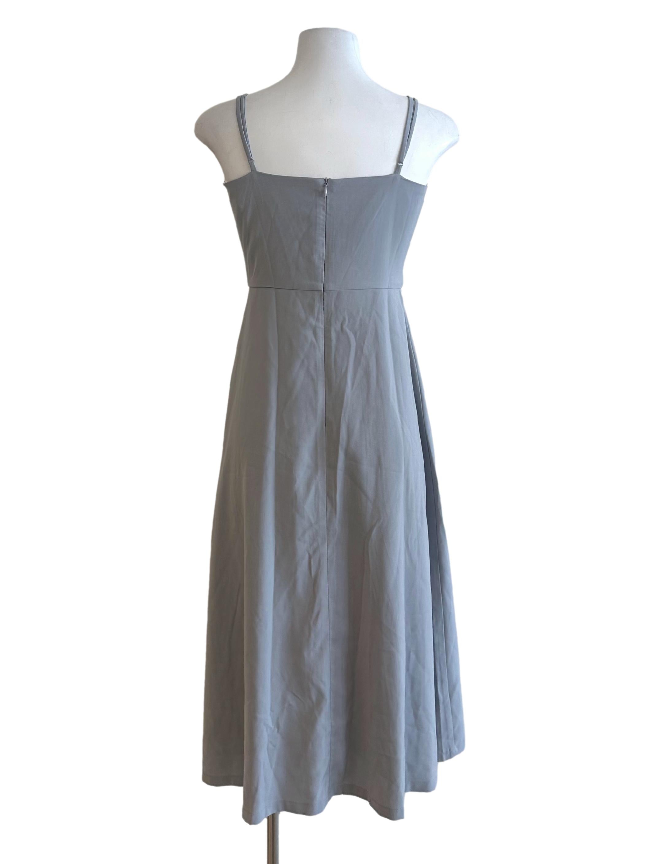 Dusty Blue Button Slit Dress