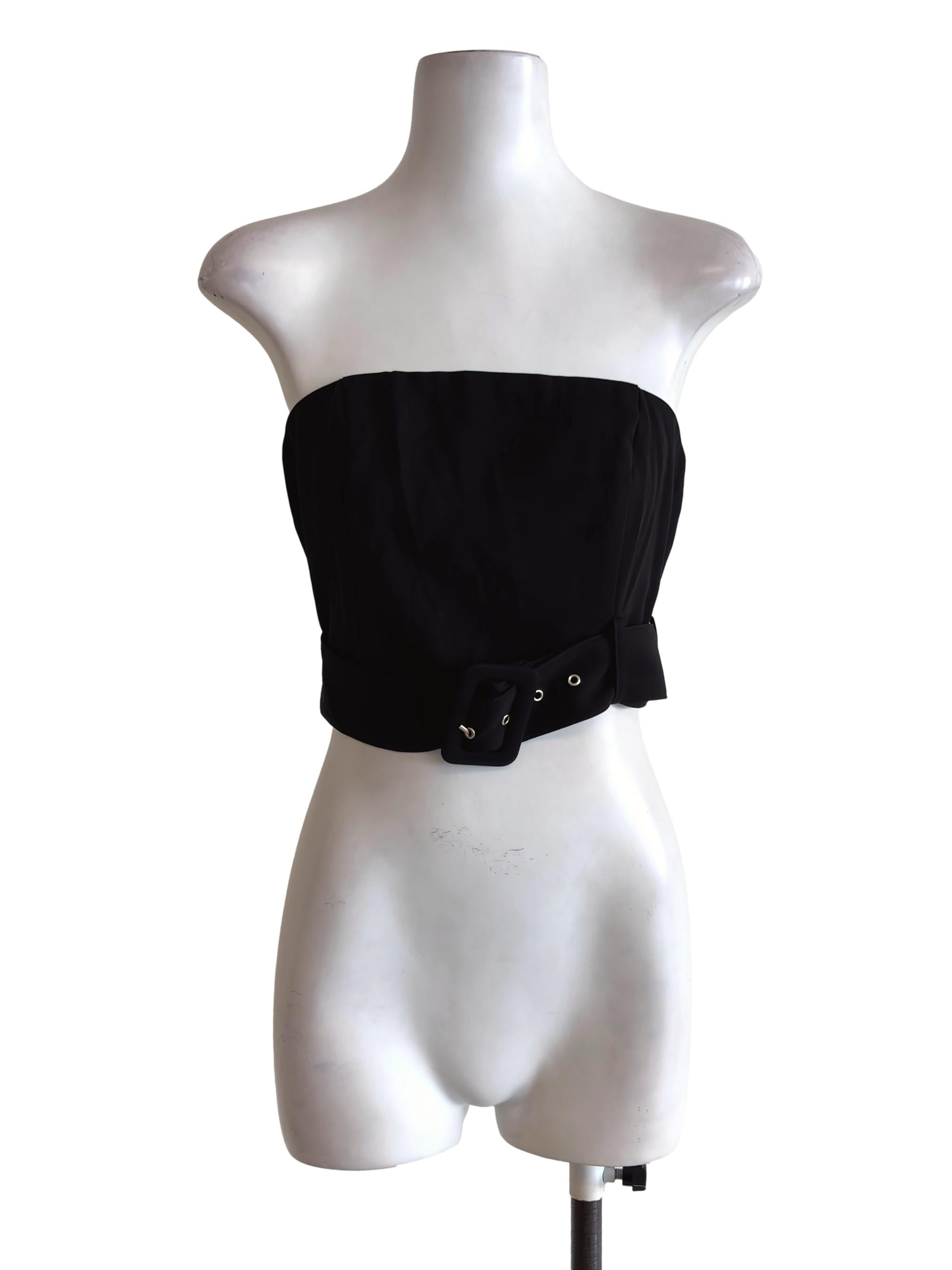Black Belted Strapless Cropped Top