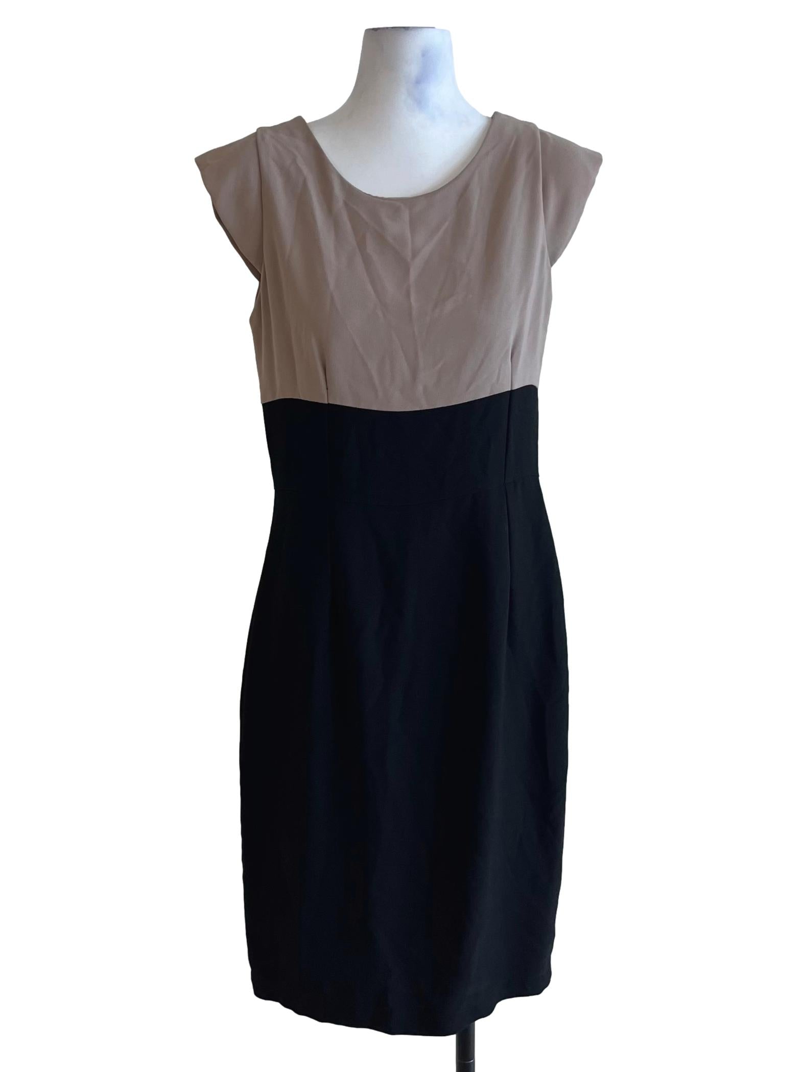 Beige Jewel Neckline A-Line Dress