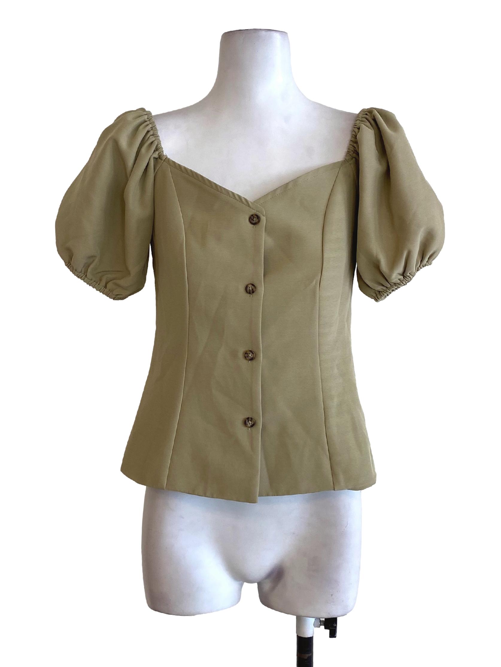 Green Puffy Sleeve Top TWL
