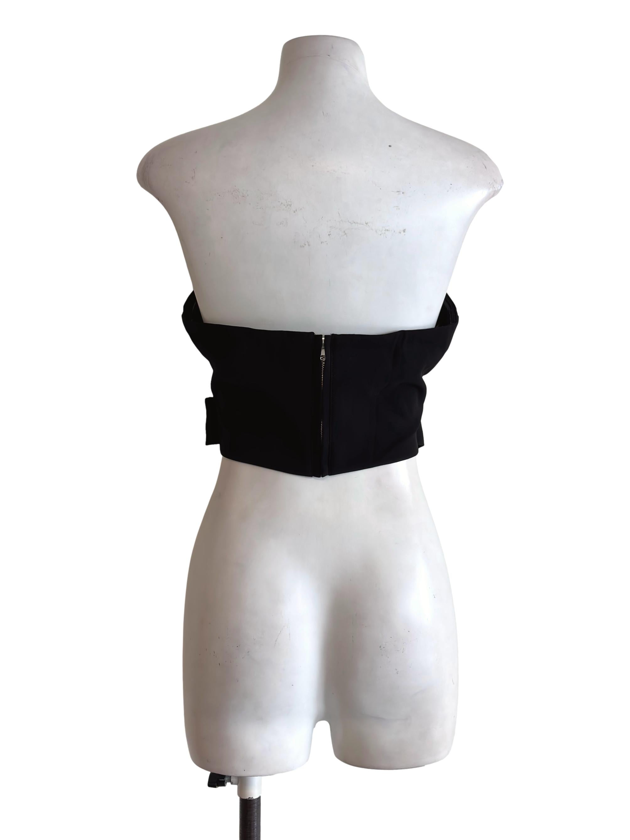 Black Belted Strapless Cropped Top