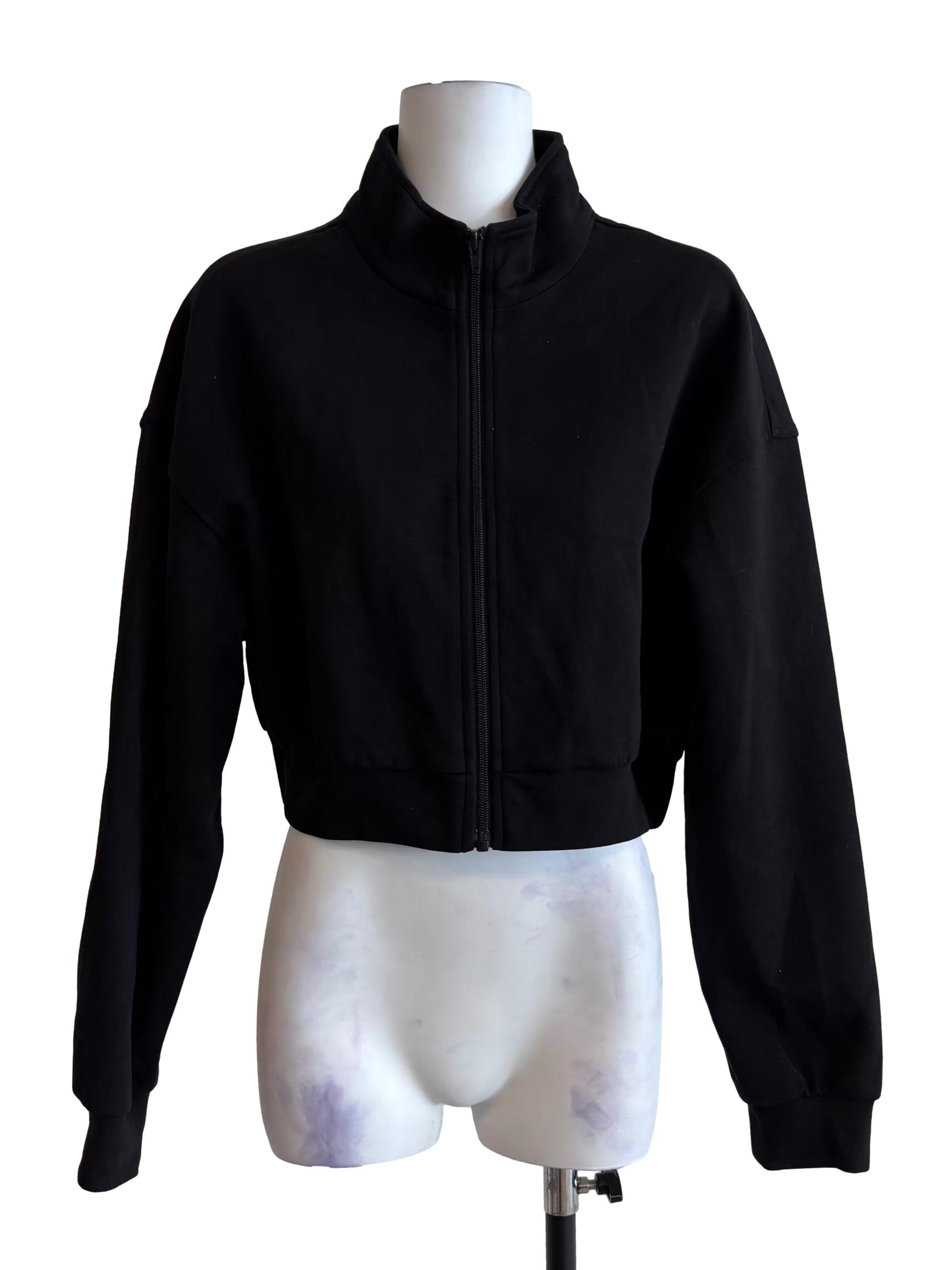 Jade Black Plain Zip Up Jacket