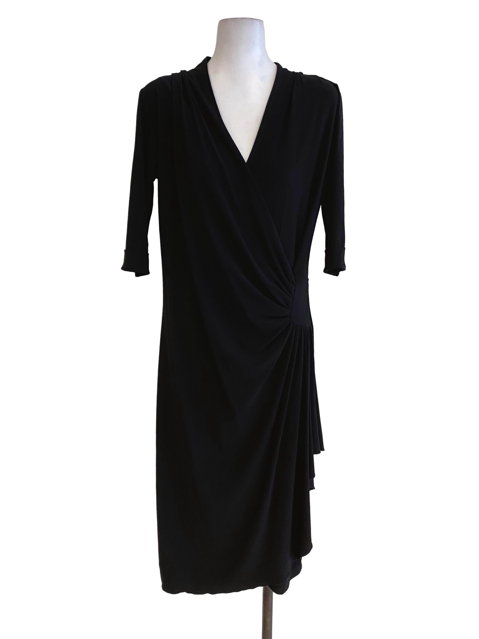 Black V Neck Wrap Dress
