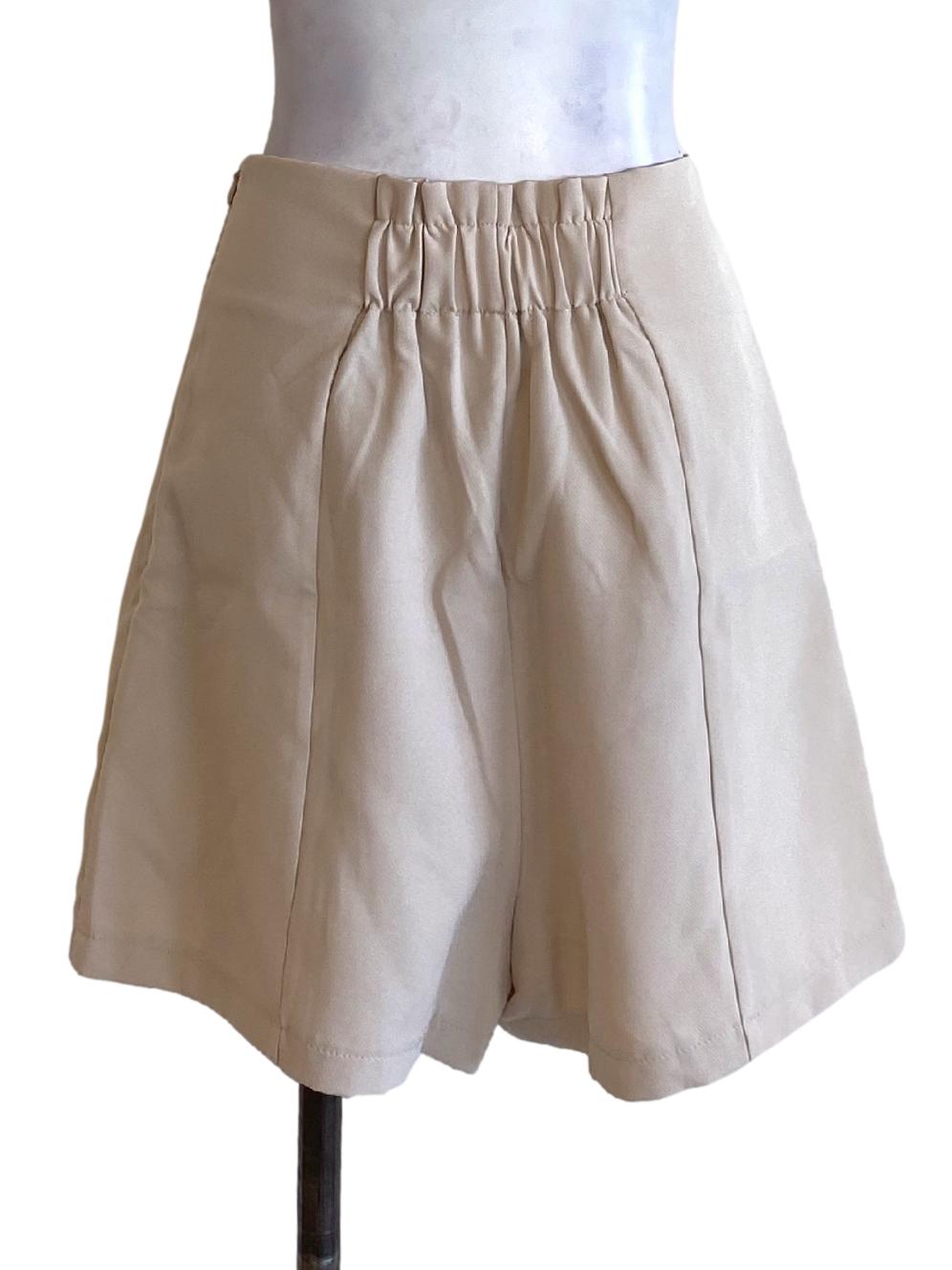 Beige Brown Side Buttoned Mini A-Line Skirt