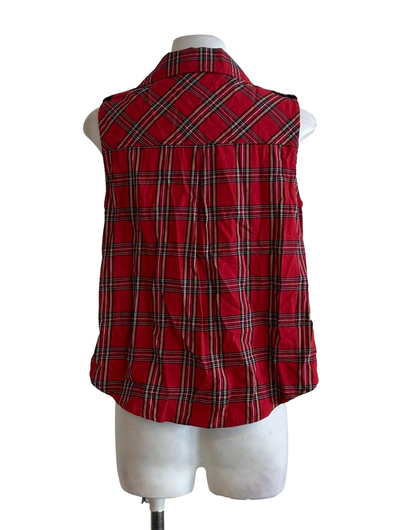 Red And Black Tartan Sleeveless Shirt