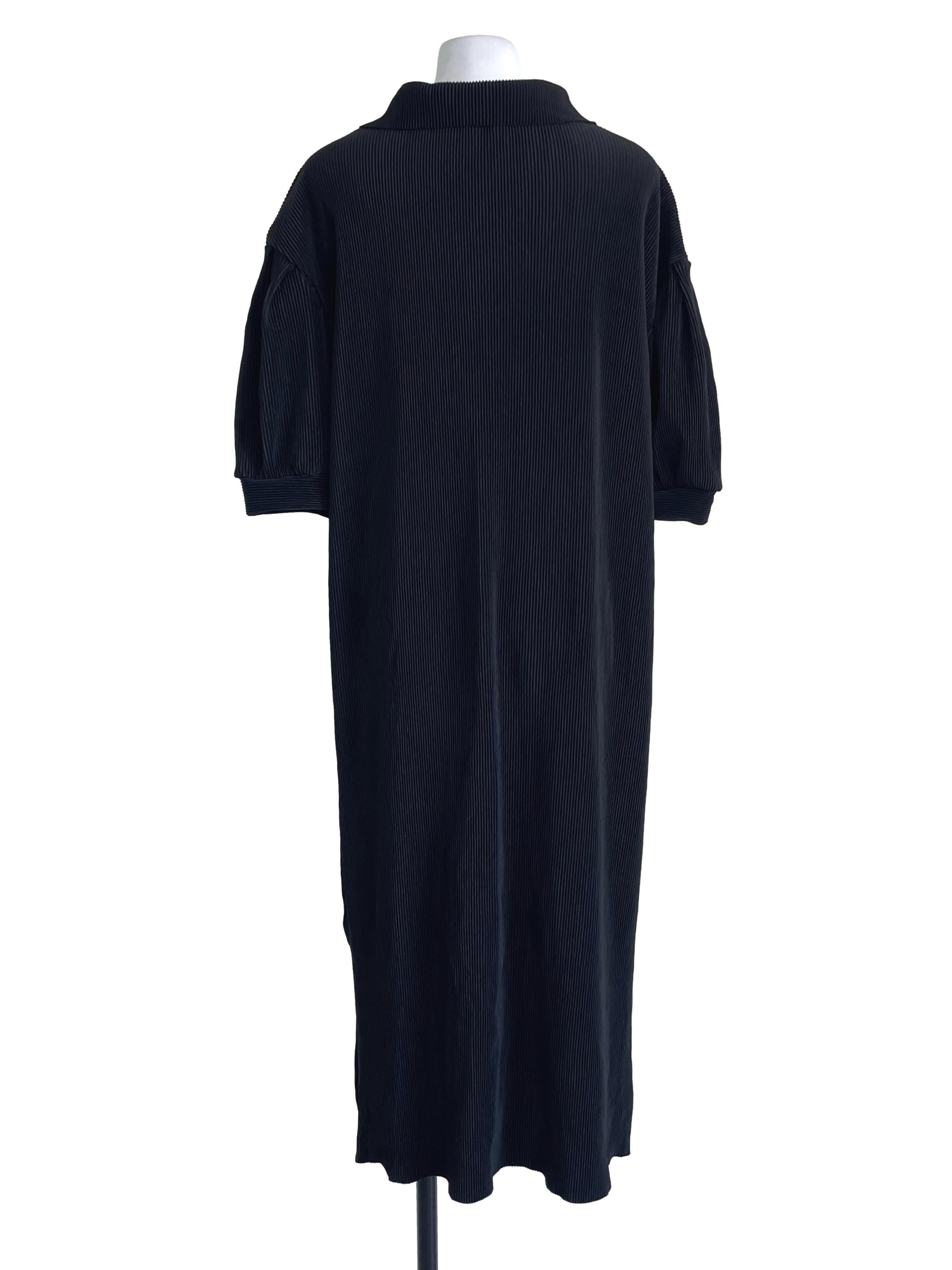 Black Pleated Button Up Dress