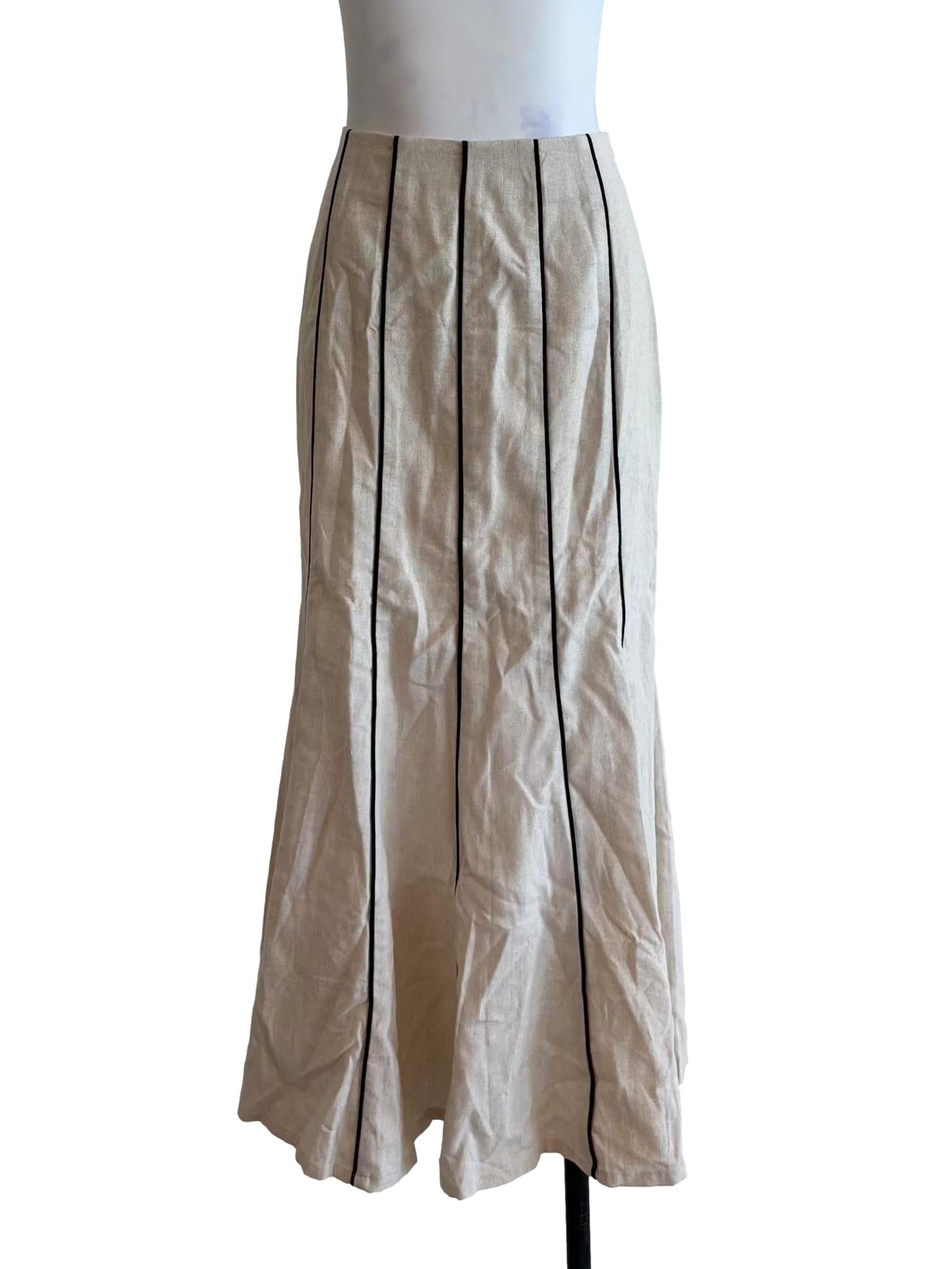 Eggshell Black Striped Linen Skirt